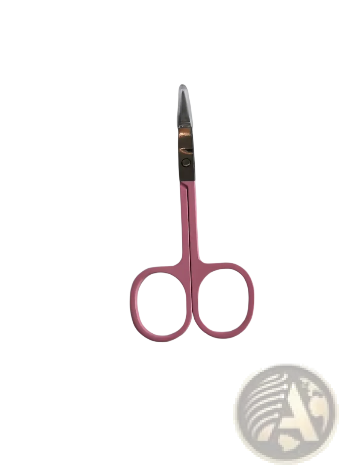 Pink-handled iridescent stainless steel butterfly eyebrow trimmer scissors with metallic blade for precise grooming