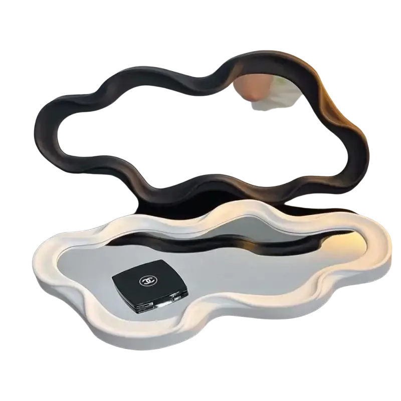 Irregular decorative mirrors in black and white with smooth wavy edges for home room cloud wall mirror decor