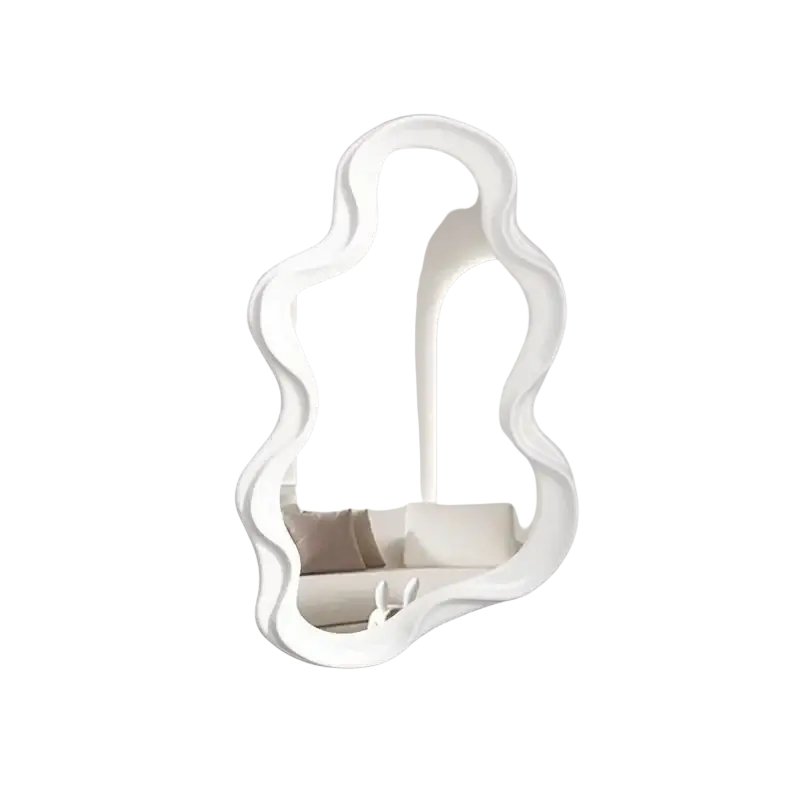 White wavy-edged irregular decorative mirror with smooth glossy finish for home room cloud body wall mirror decor
