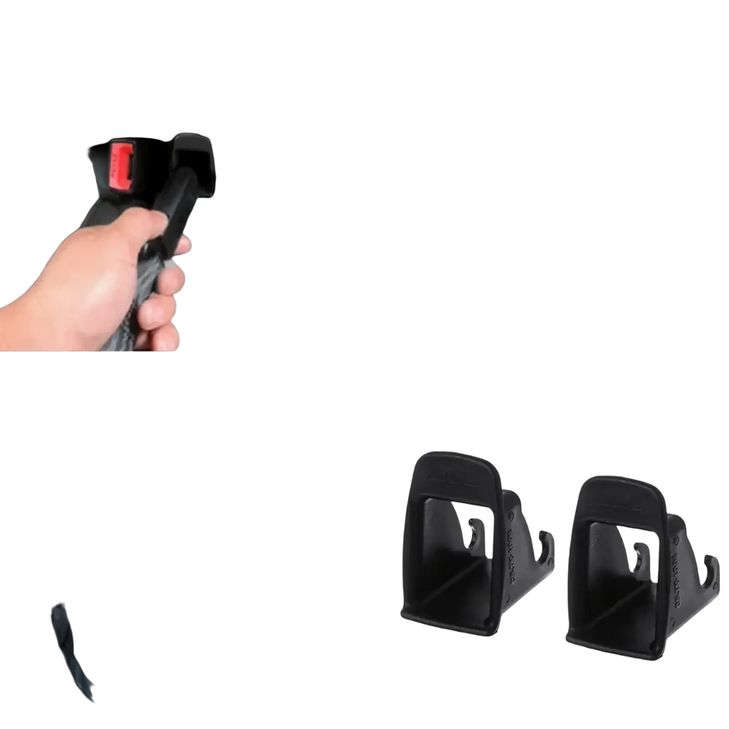 Black plastic isofix latch guide connector with red release buttons for car baby seat installation