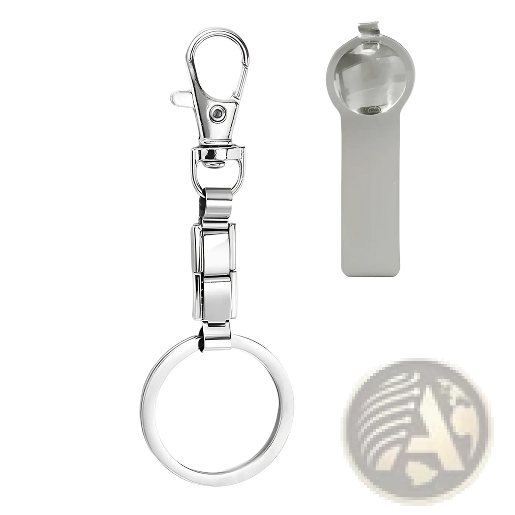 Silver-toned metal Italian link charm keychain with rectangular links and sturdy lobster clasp for personalized diy use