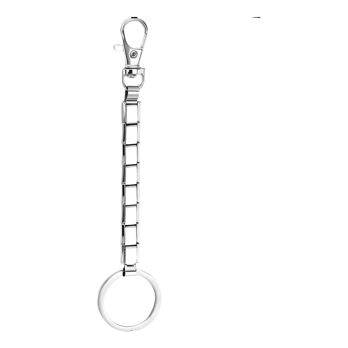 Silver-toned metal Italian link charm keychain with rectangular chain links and lobster clasp for personalized diy use