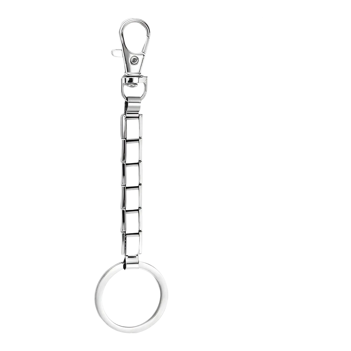 Silver-toned italian link charm keychain featuring a sleek interlocking metal chain and sturdy lobster clasp for personalization