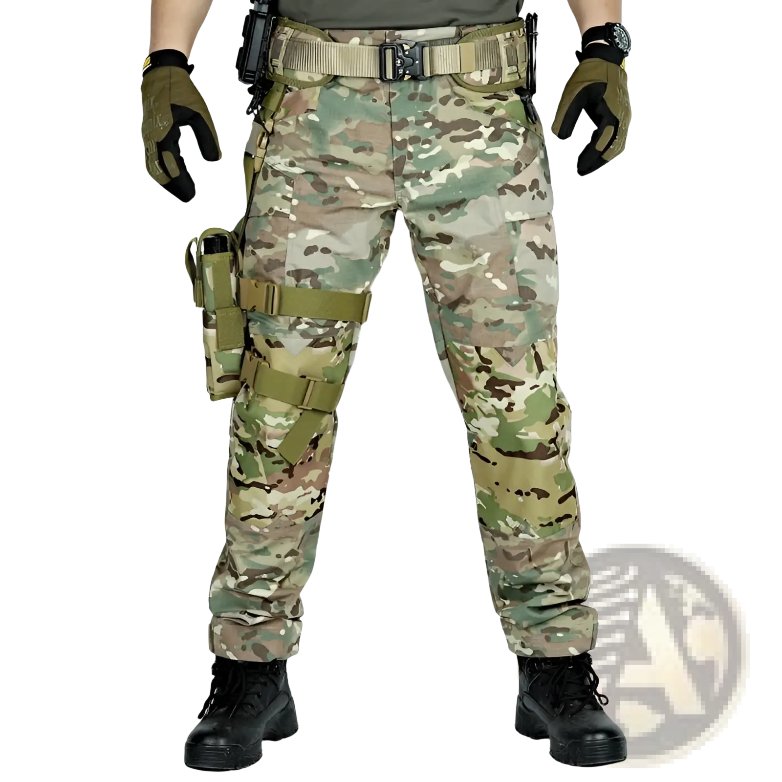 Multicam-patterned ix6 tactical pants for men featuring multiple utility pockets and adjustable straps for summer use