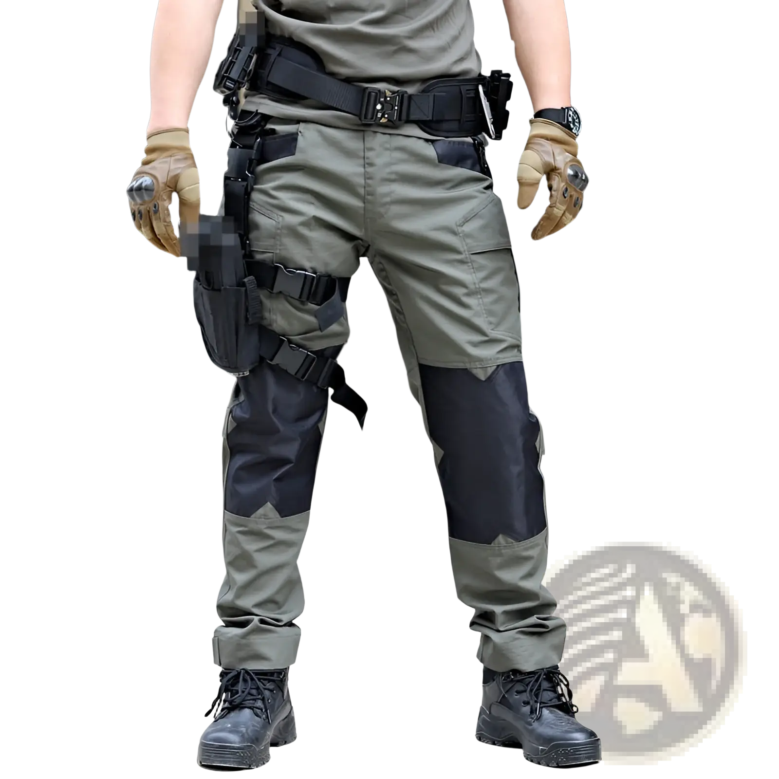 Olive green ix6 tactical pants for men with black reinforced knee panels and multiple utility pockets for summer use