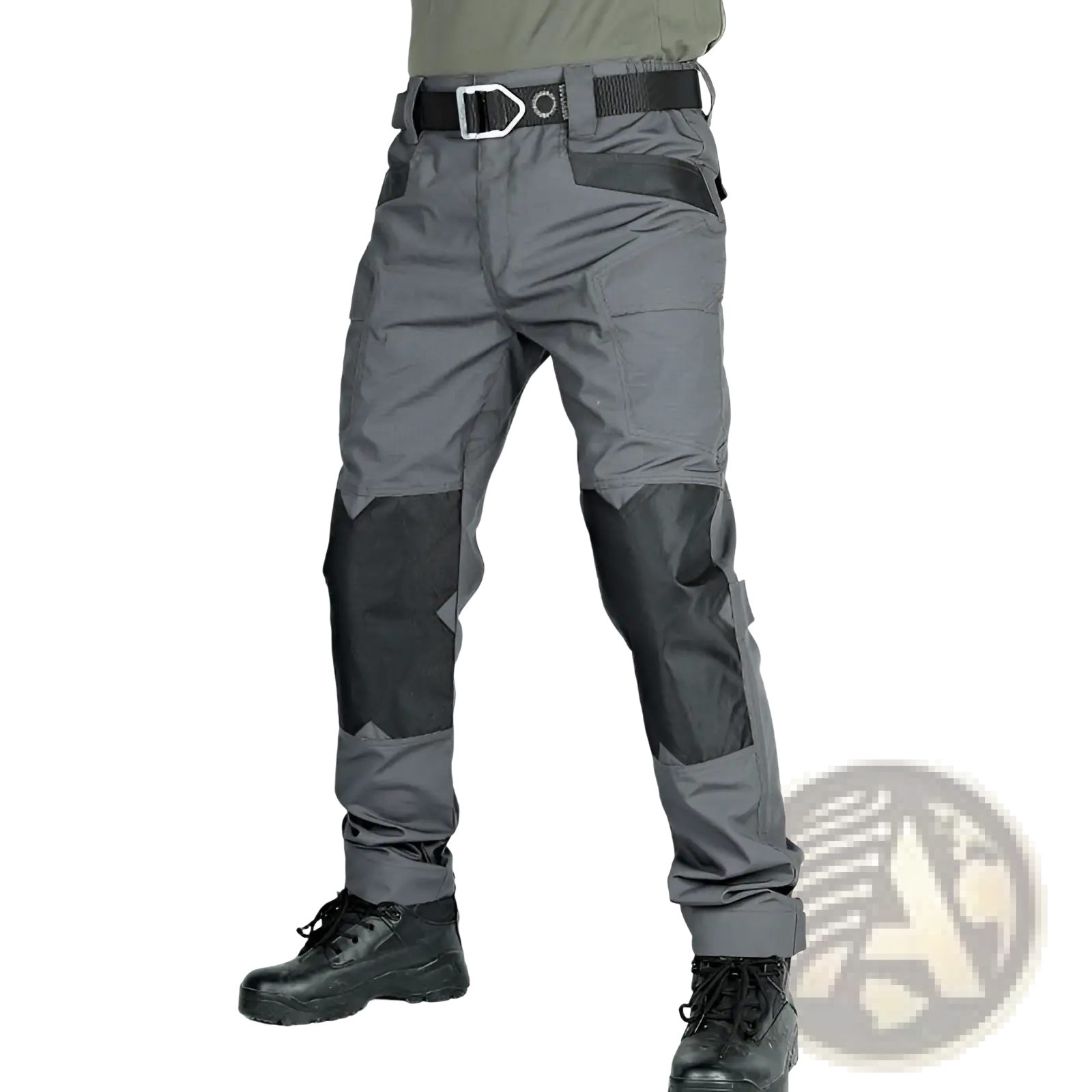 Ix6 tactical pants men summer utility cargo trousers in dark gray with reinforced black knee panels and multiple pockets