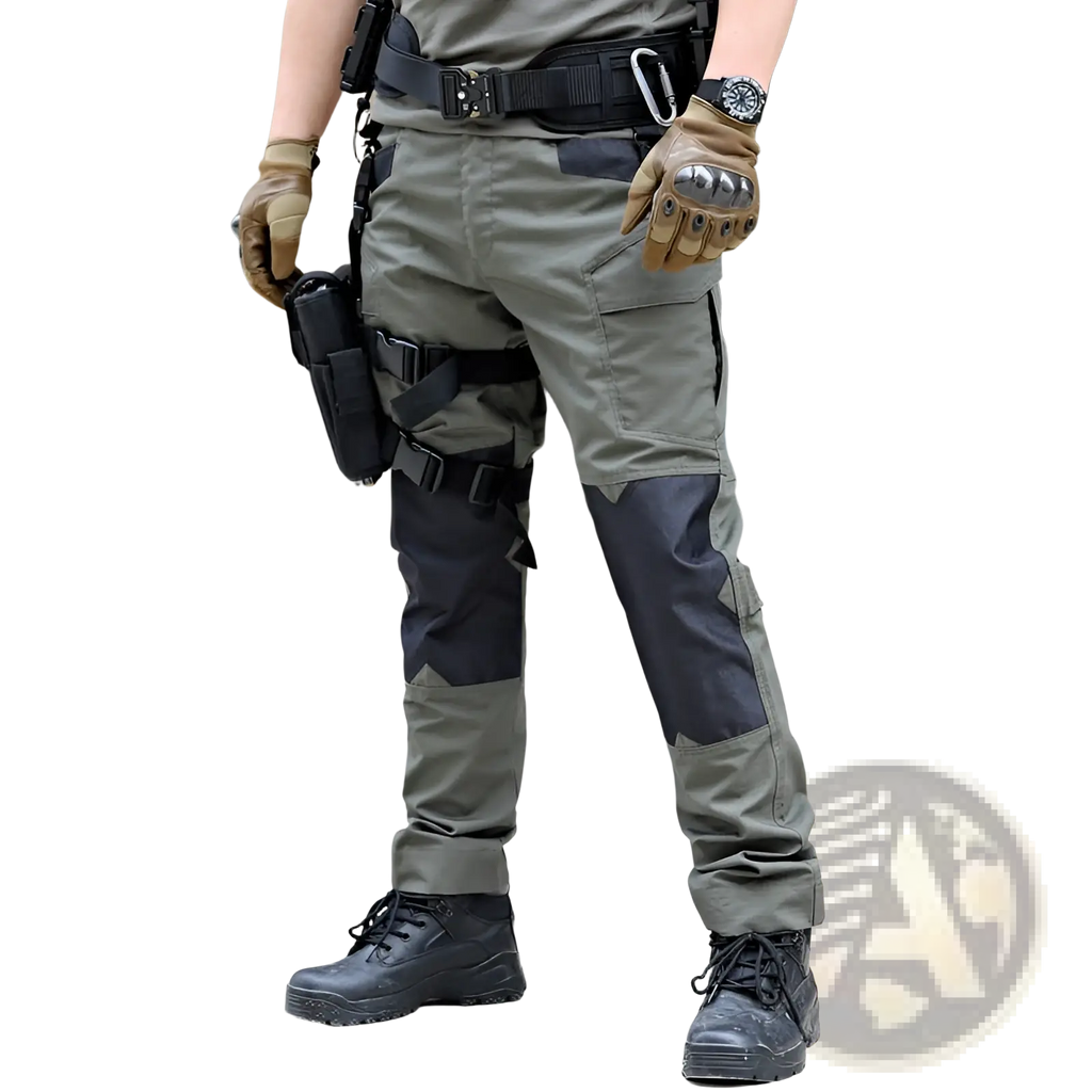 Ix6 tactical pants men summer utility cargo trousers in olive green with black reinforced knee panels and multiple pockets