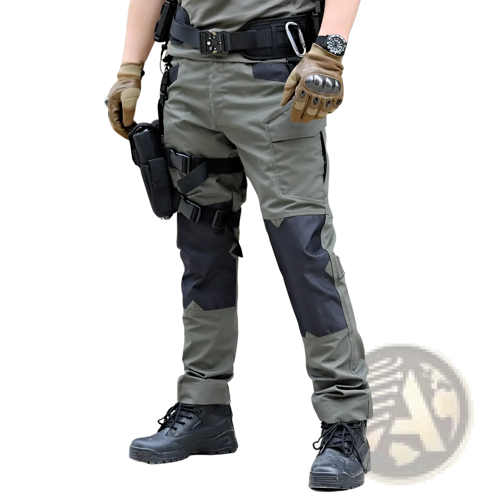 Ix6 tactical pants men summer utility cargo trousers in olive green with black reinforced knee panels and multiple pockets