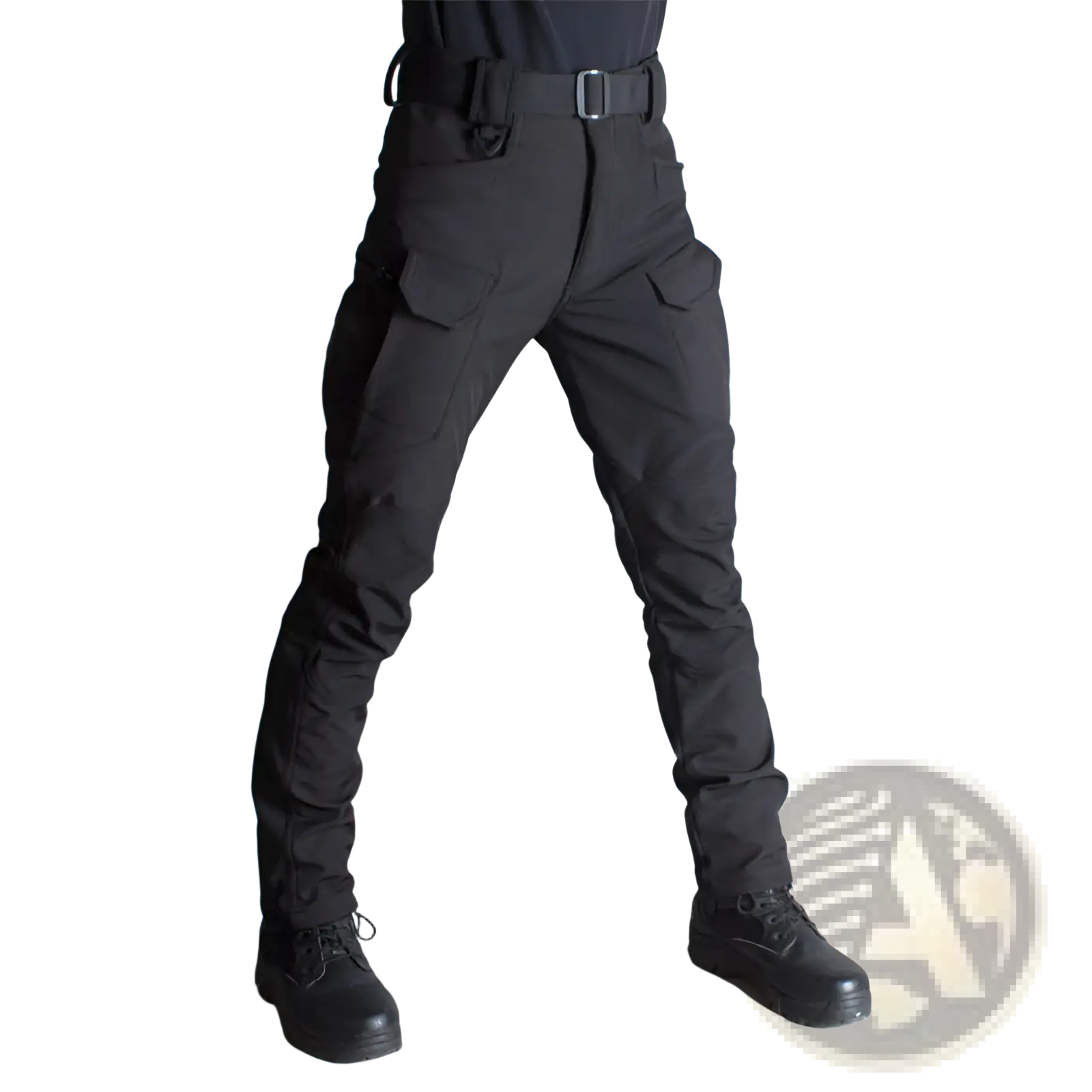 Ix7 mens fleece lined tactical pants in black with multiple cargo pockets and sturdy belt loop design
