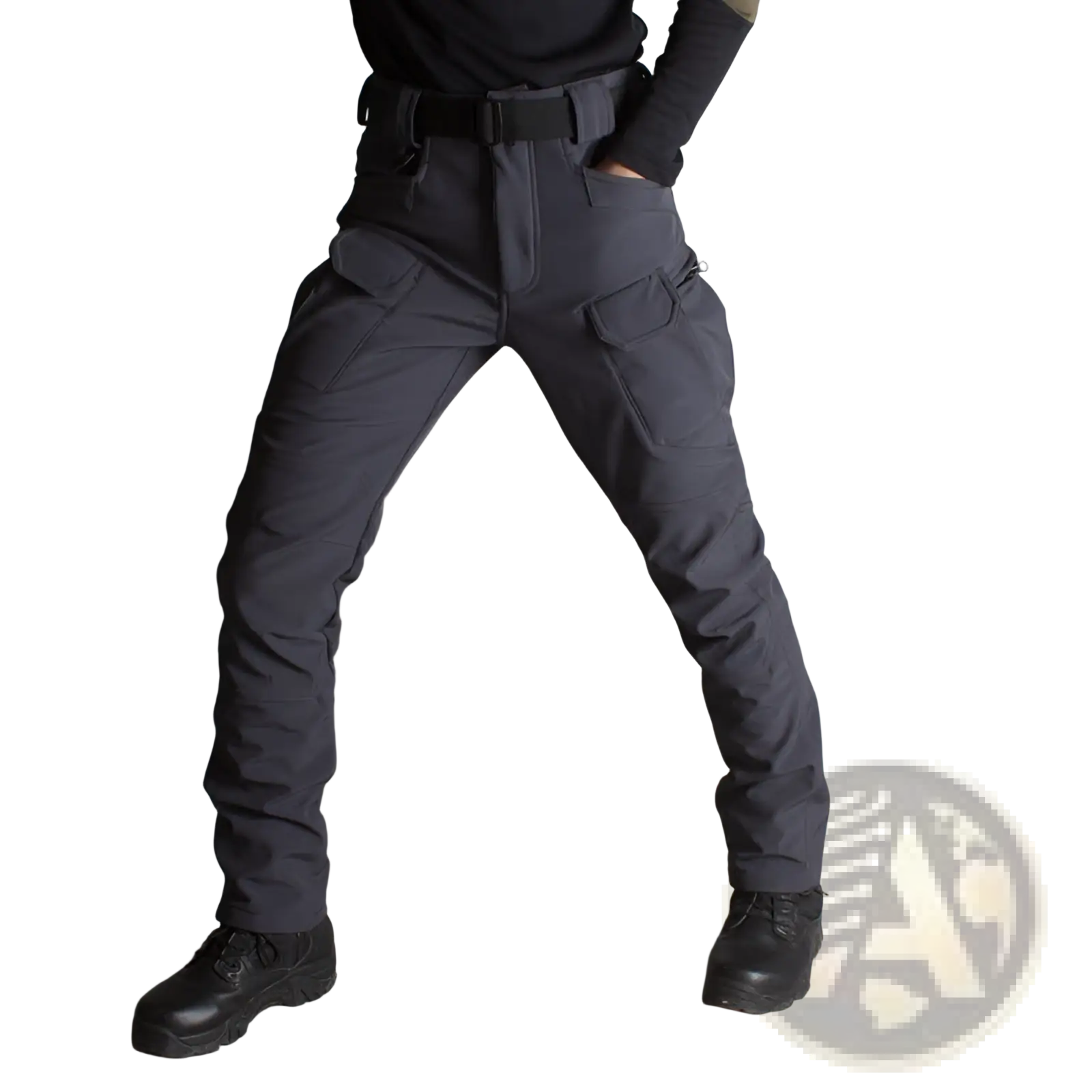 Ix7 mens fleece lined tactical pants in dark gray with multiple cargo pockets and sturdy belt loop design