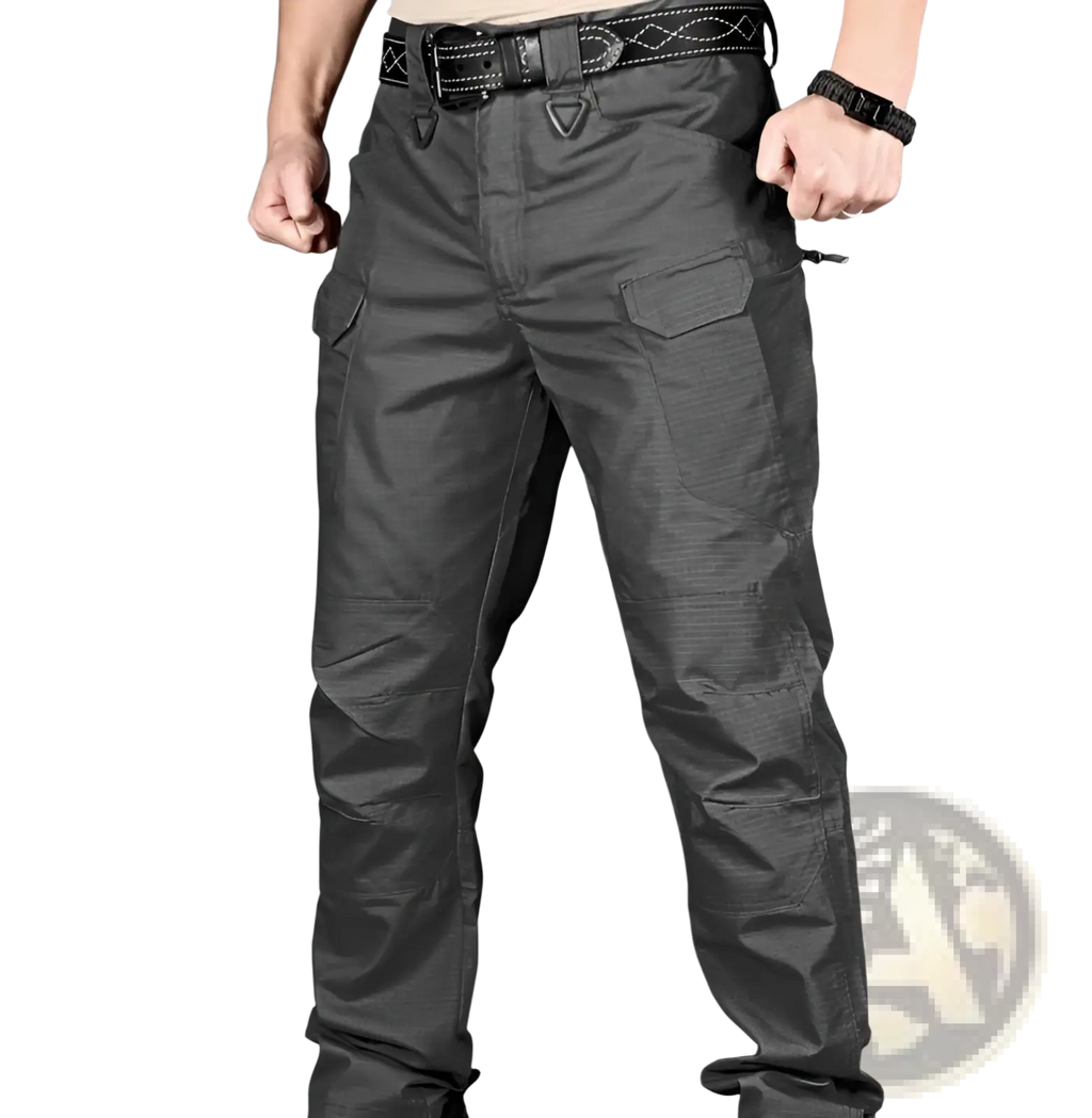 Dark gray ix7 men’s tactical cargo pants with multiple cargo pockets and reinforced stitching for army training