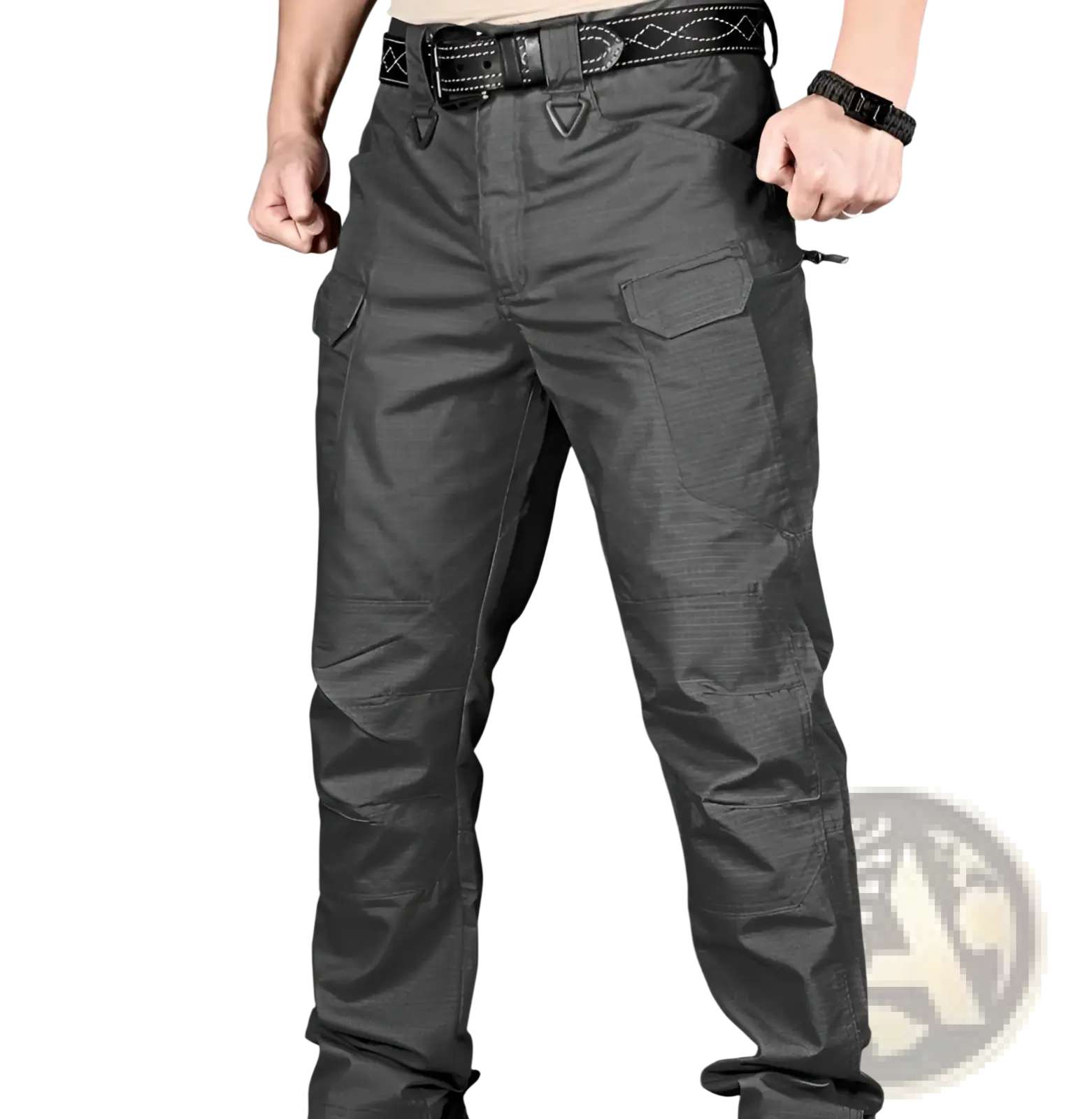 Dark gray ix7 men’s tactical cargo pants with multiple cargo pockets and reinforced stitching for army training