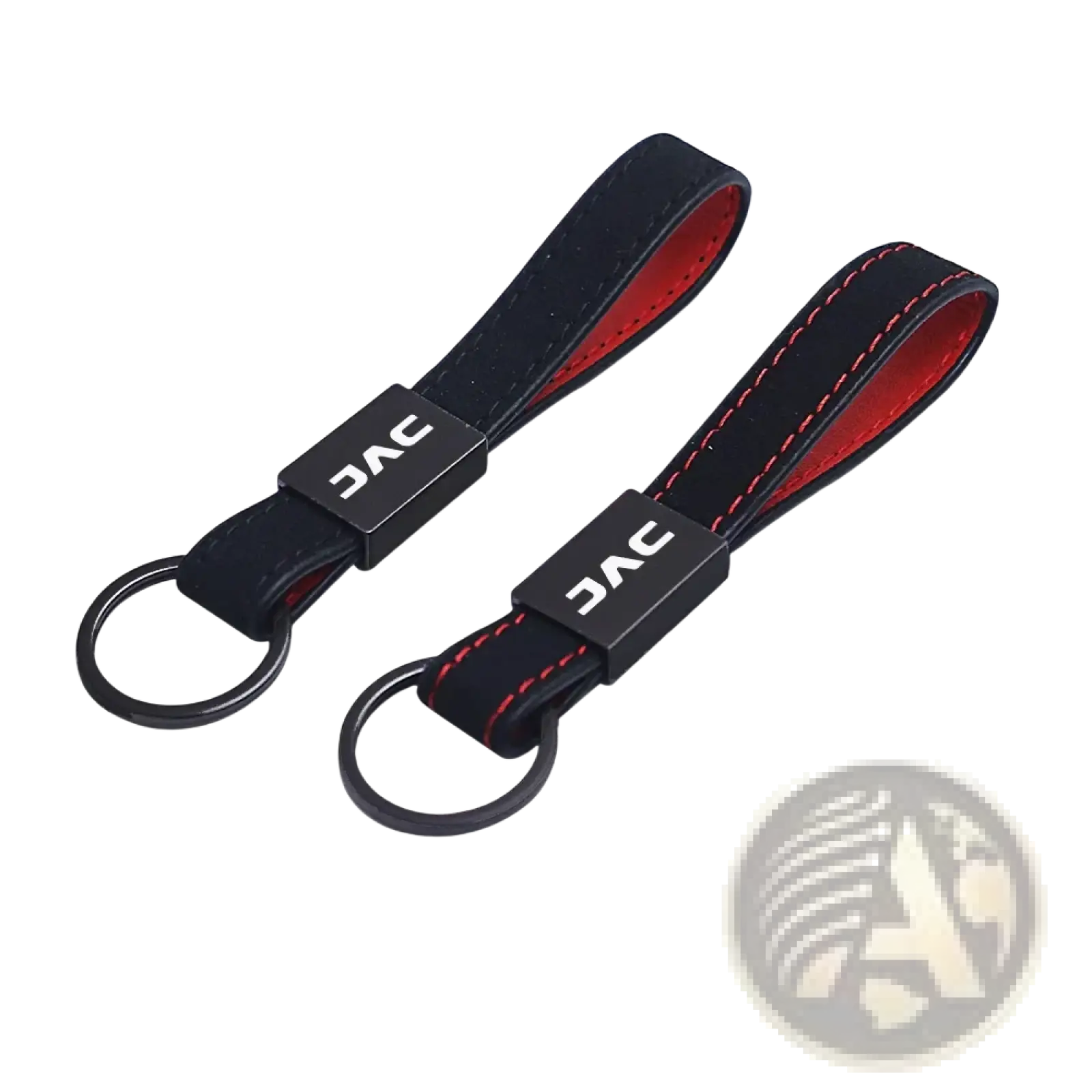 Black and red jac leather car keychains with red stitching sleek leather strap and metal ring for durable use