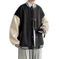 Black and cream-colored jacket men casual patchwork varsity outerwear with contrasting sleeves ribbed cuffs and hem