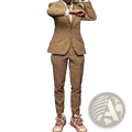 A tan and brown Gucci GG Supreme patterned jacquard slim two piece men suit with matching trousers for weddings