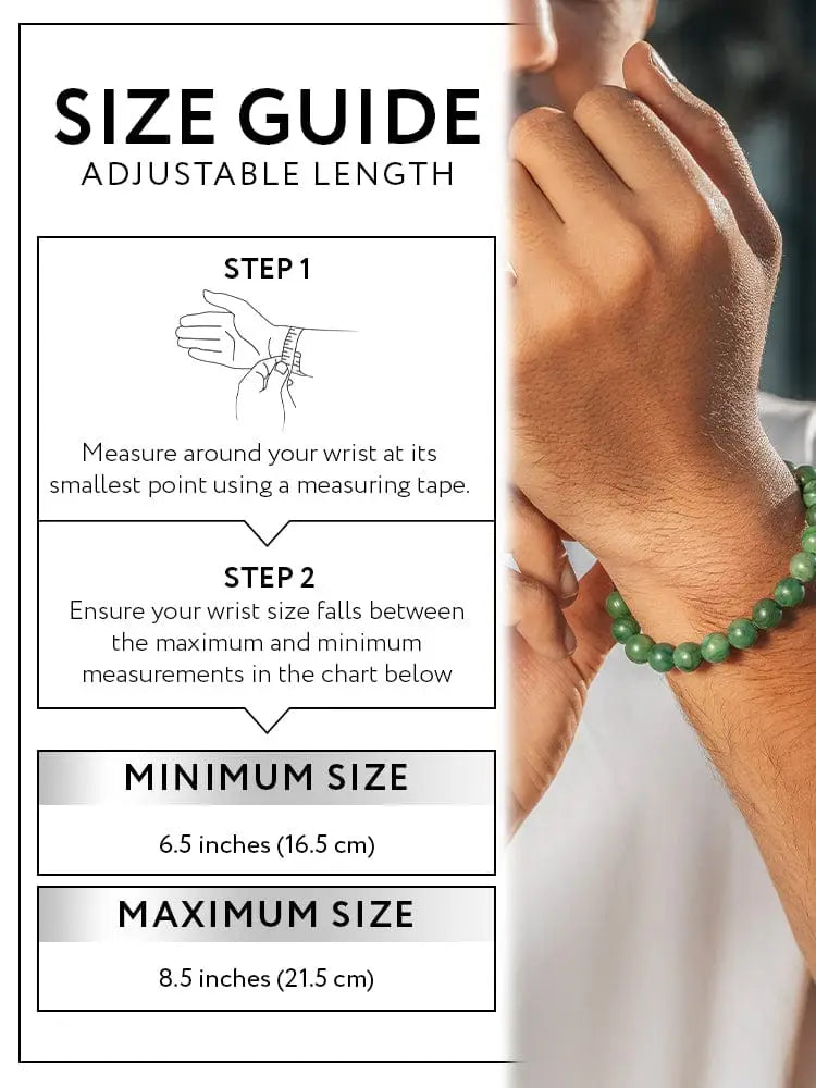 African jade green beaded bracelet with gold stainless steel chain worn on a wrist