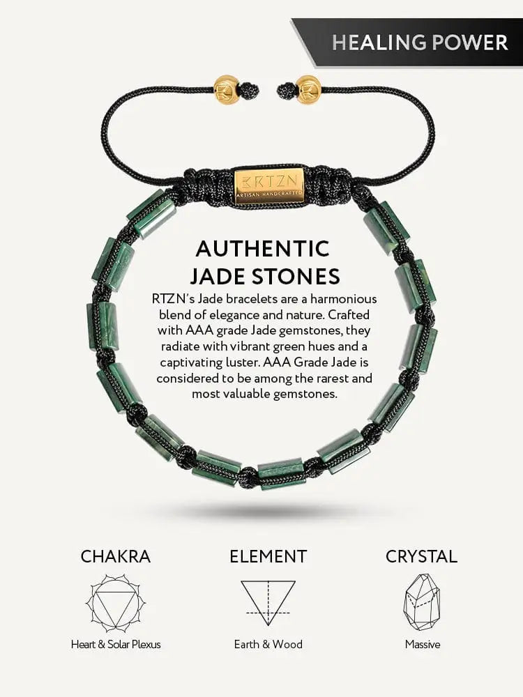 Black braided cord Havana African jade square beaded bracelet with vibrant green aaa grade jade stones and gold metal beads