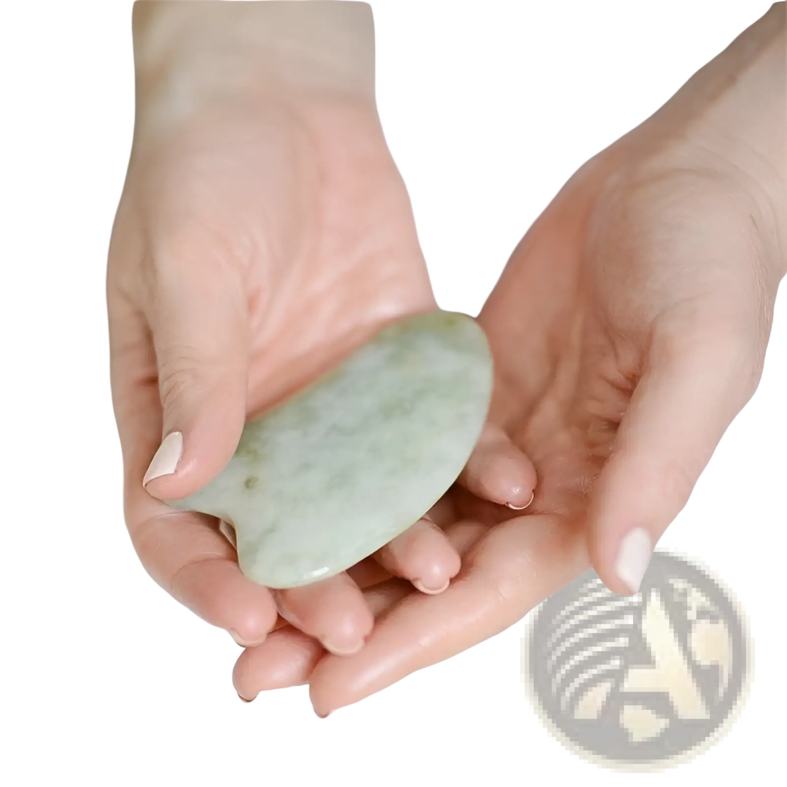 Jade gua sha facial massage tool smooth pale green jade stone with irregular oval shape and natural veining for skin care