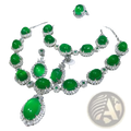 Jade jewelry set 925 sterling silver bridal set featuring an elegant jade green oval cabochon necklace with diamond accents