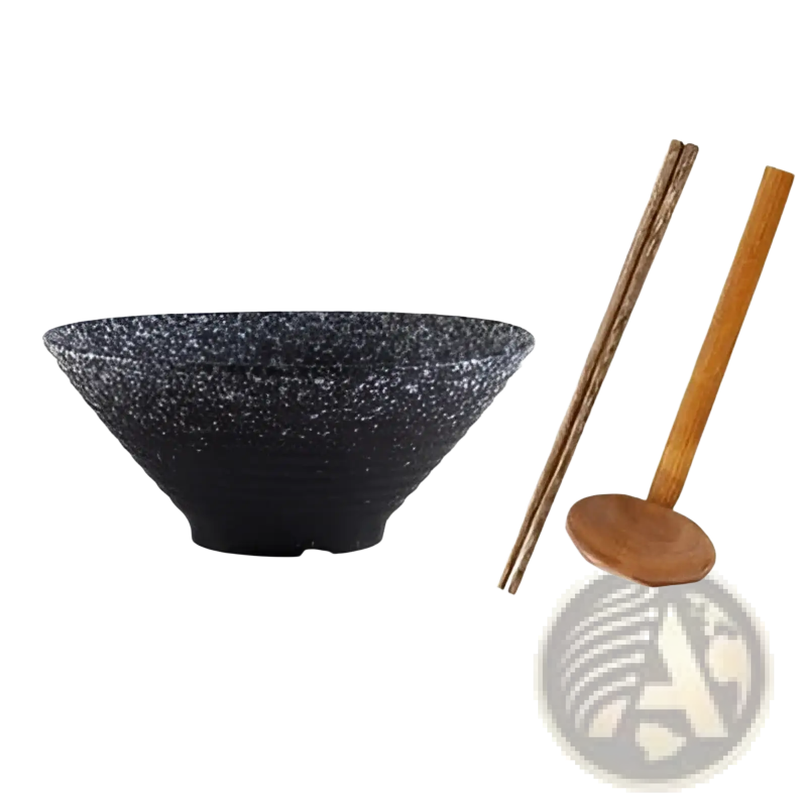 Black speckled ceramic bowl with wooden chopsticks and ladle from japanese ceramic bowls rustic speckled tableware set