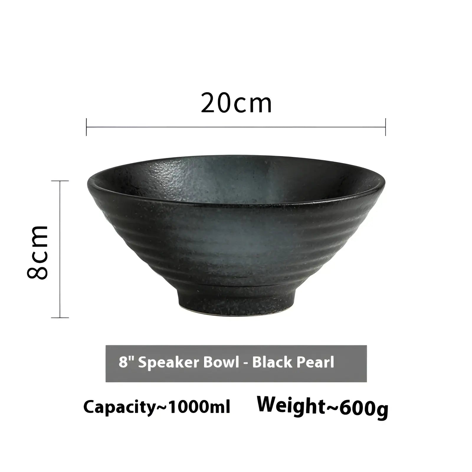 Black ceramic speaker bowl with ribbed textured exterior and subtle speckled finish from japanese ceramic bowls rustic set