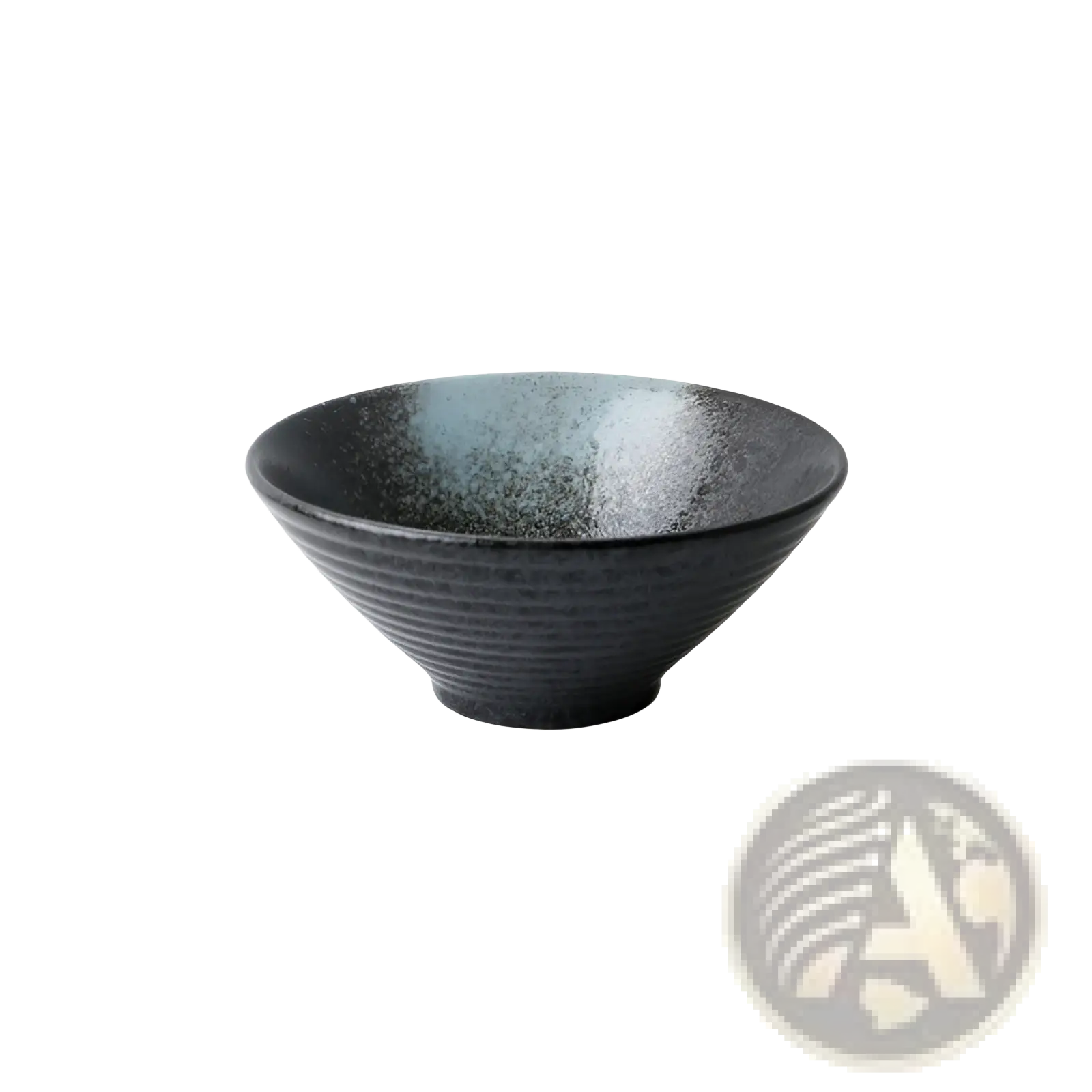 A sleek black ceramic bowl with speckled glaze and horizontal ridges from japanese ceramic bowls rustic speckled set