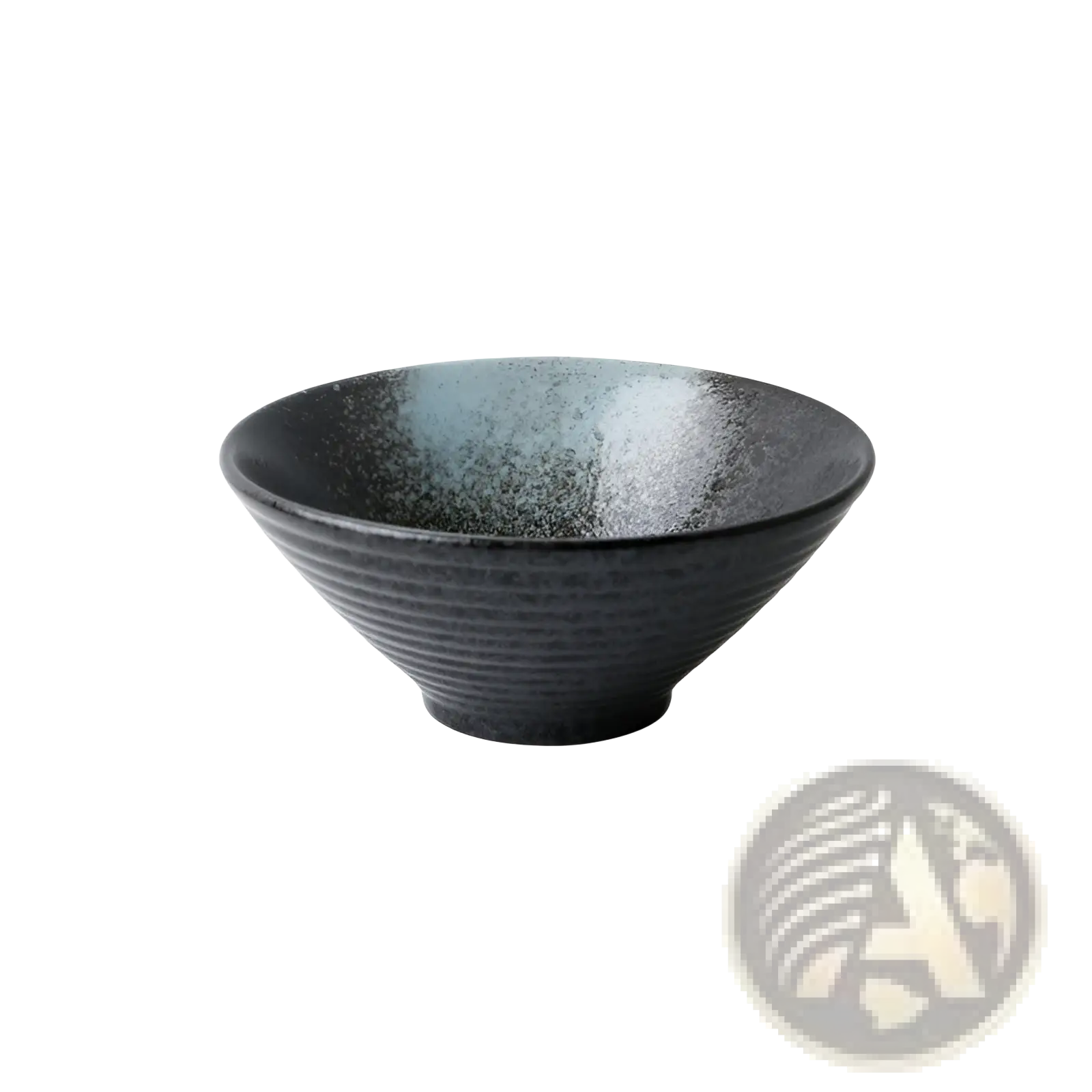 A sleek black ceramic bowl with speckled glaze and concentric ridges from Japanese ceramic bowls rustic speckled set