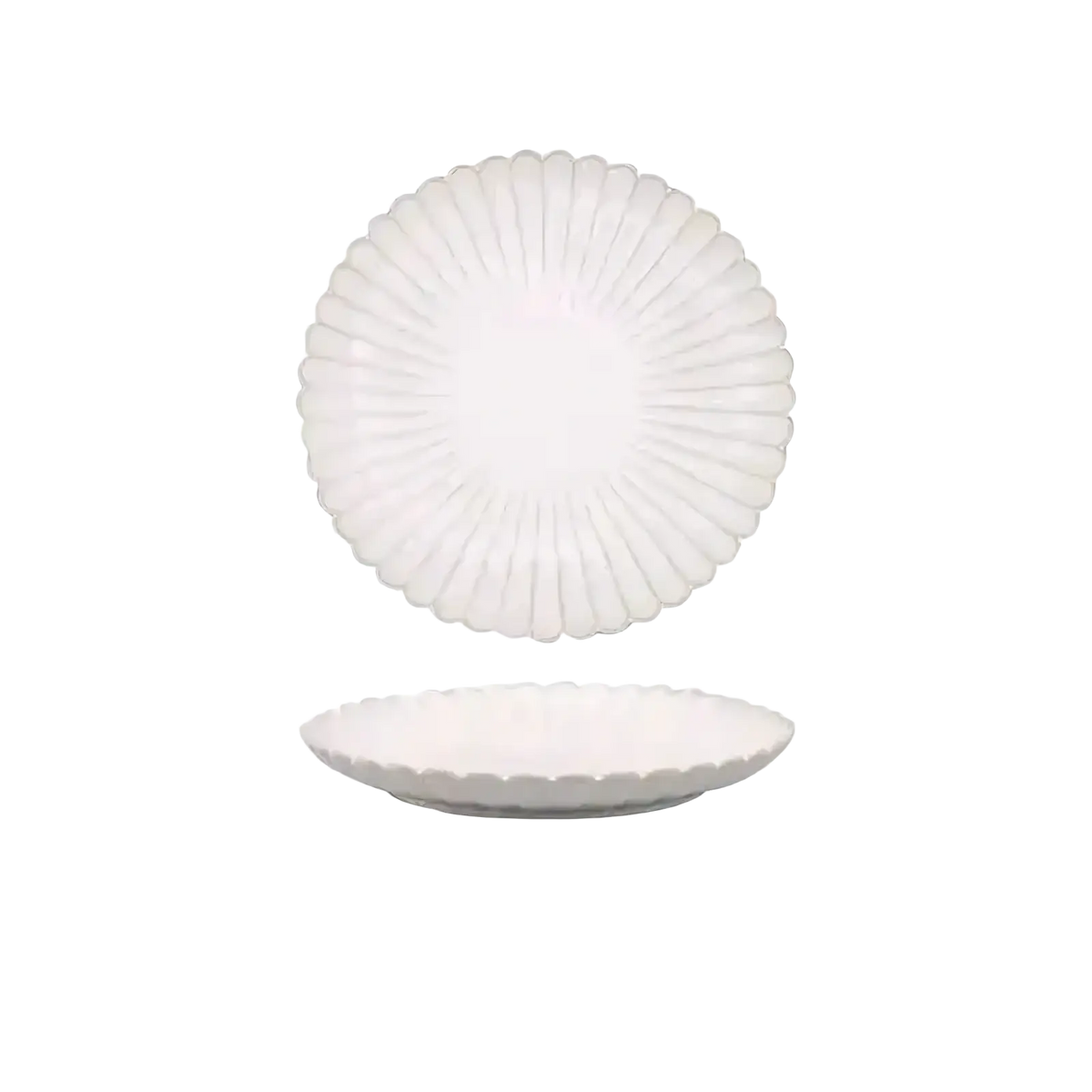 White ceramic dinnerware plate with scalloped sunburst rim 20.5cm diameter for Japanese glaze tableware set