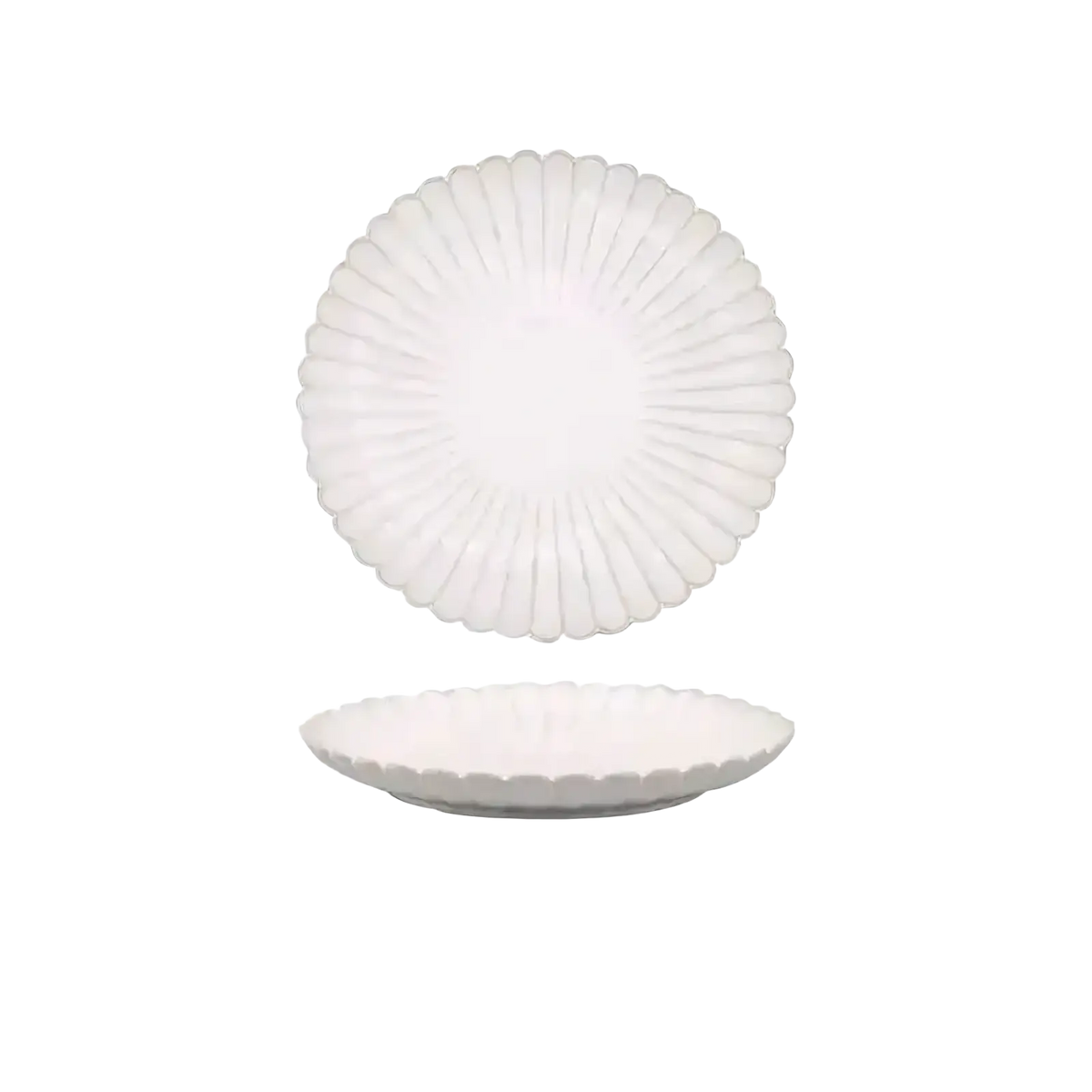 White ceramic dinner plate with scalloped fan-like rim 27cm diameter Japanese ceramic dinnerware set white glaze