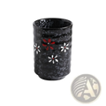 Black ceramic tea cup with textured surface and red and white floral patterns japanese ceramic mug 250ml