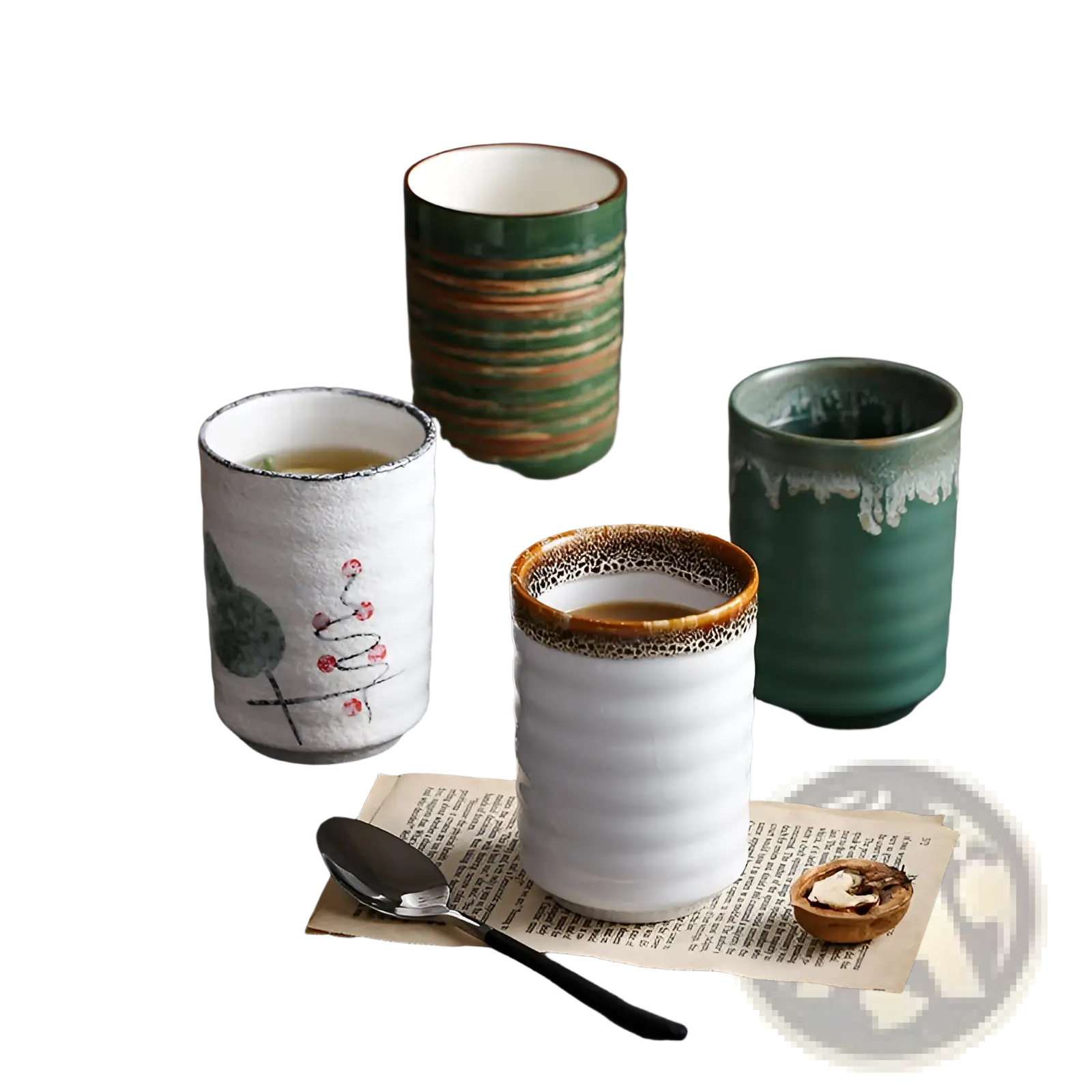 Japanese ceramic mug with textured vertical ridges and speckled brown rim retro hand-painted tea cup 250ml