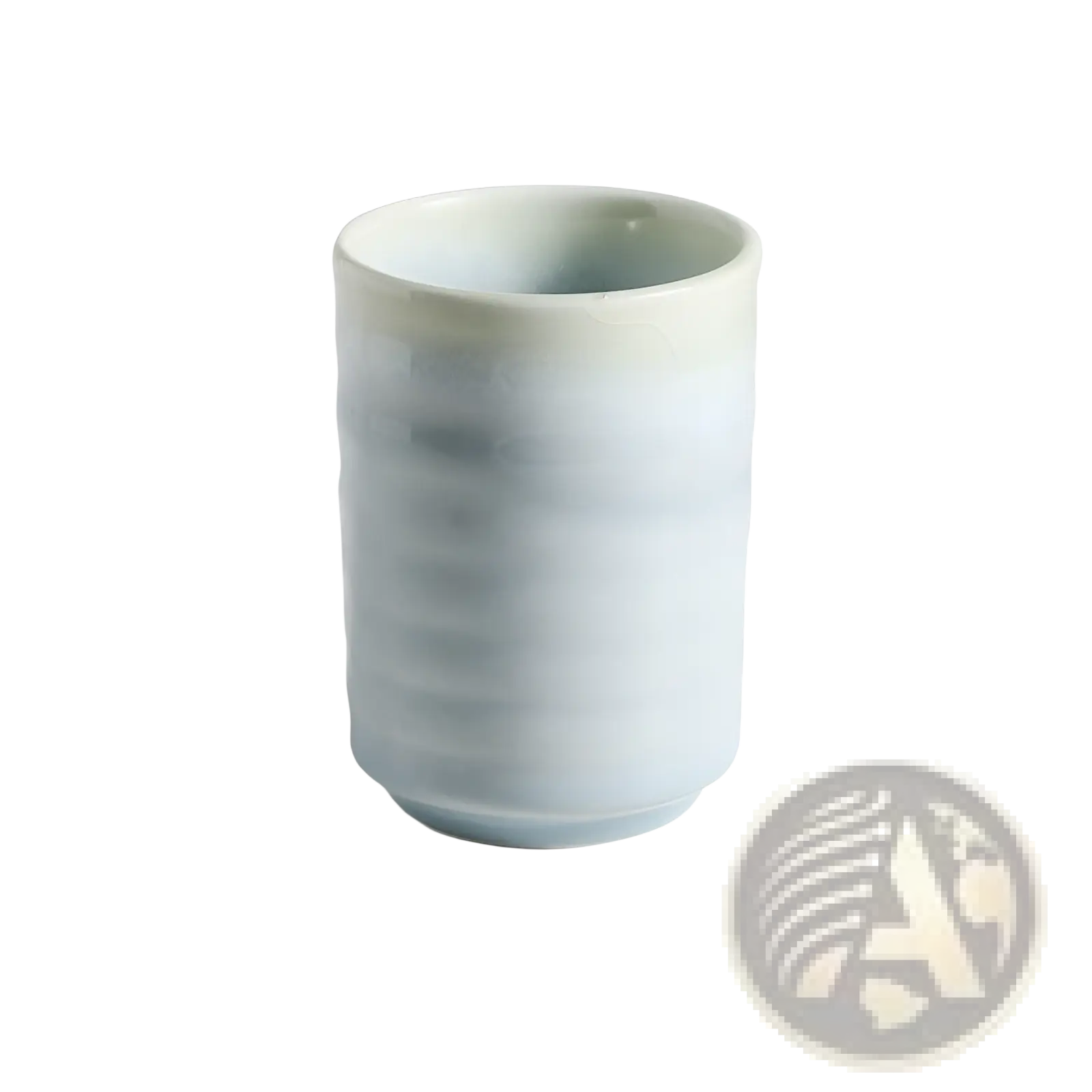 Japanese ceramic mug slender 7cm wide 10cm tall celadon glazed with subtle ridges for hand-painted tea 250ml capacity