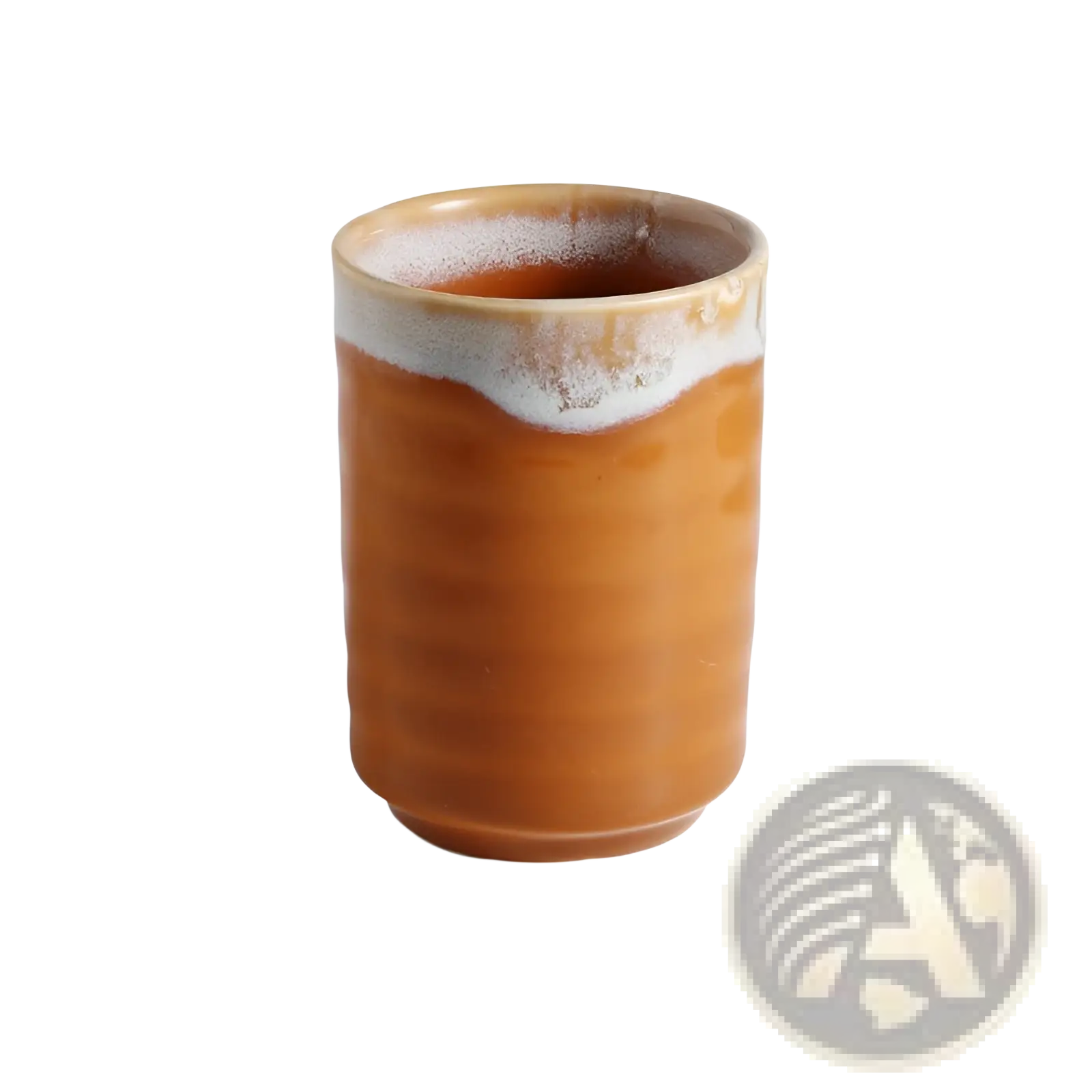 A rustic Japanese ceramic mug with warm amber glaze and contrasting white textured rim for tea 250ml