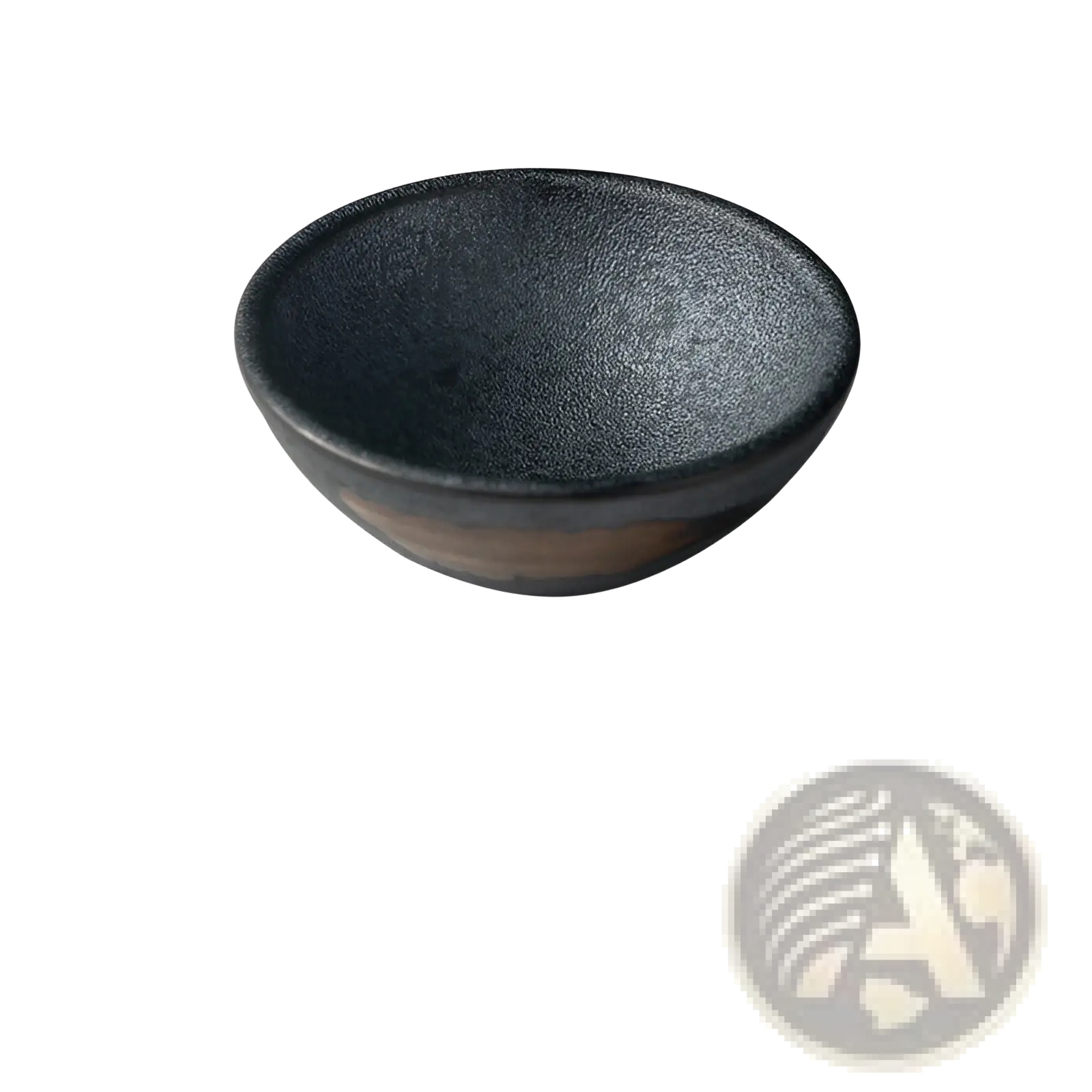 A sleek matte black ceramic small plate with textured surface and subtle brown undertones in rustic speckled glaze
