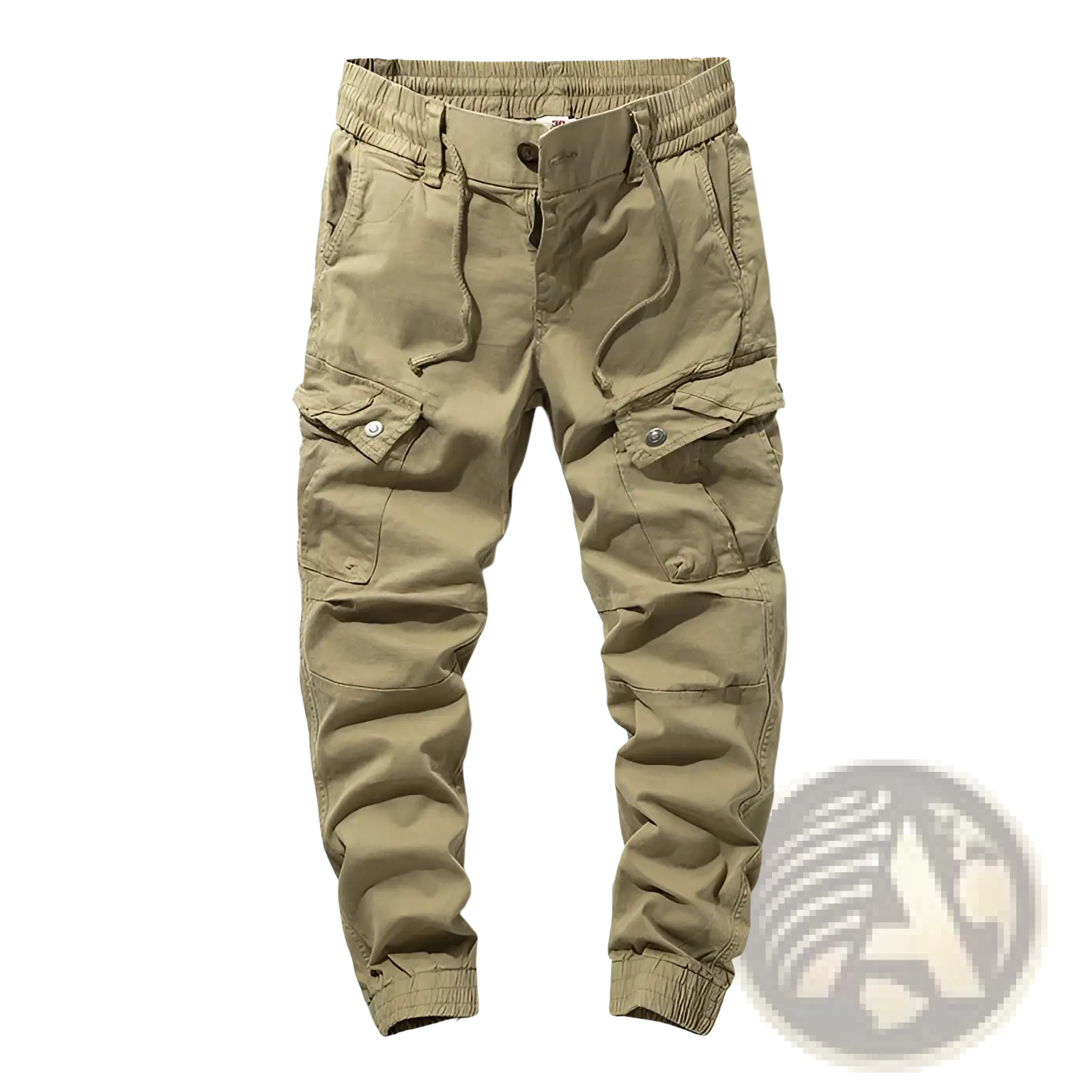 Khaki Japanese retro multipocket casual cargo trousers with multiple pockets and elastic cuffs for comfort