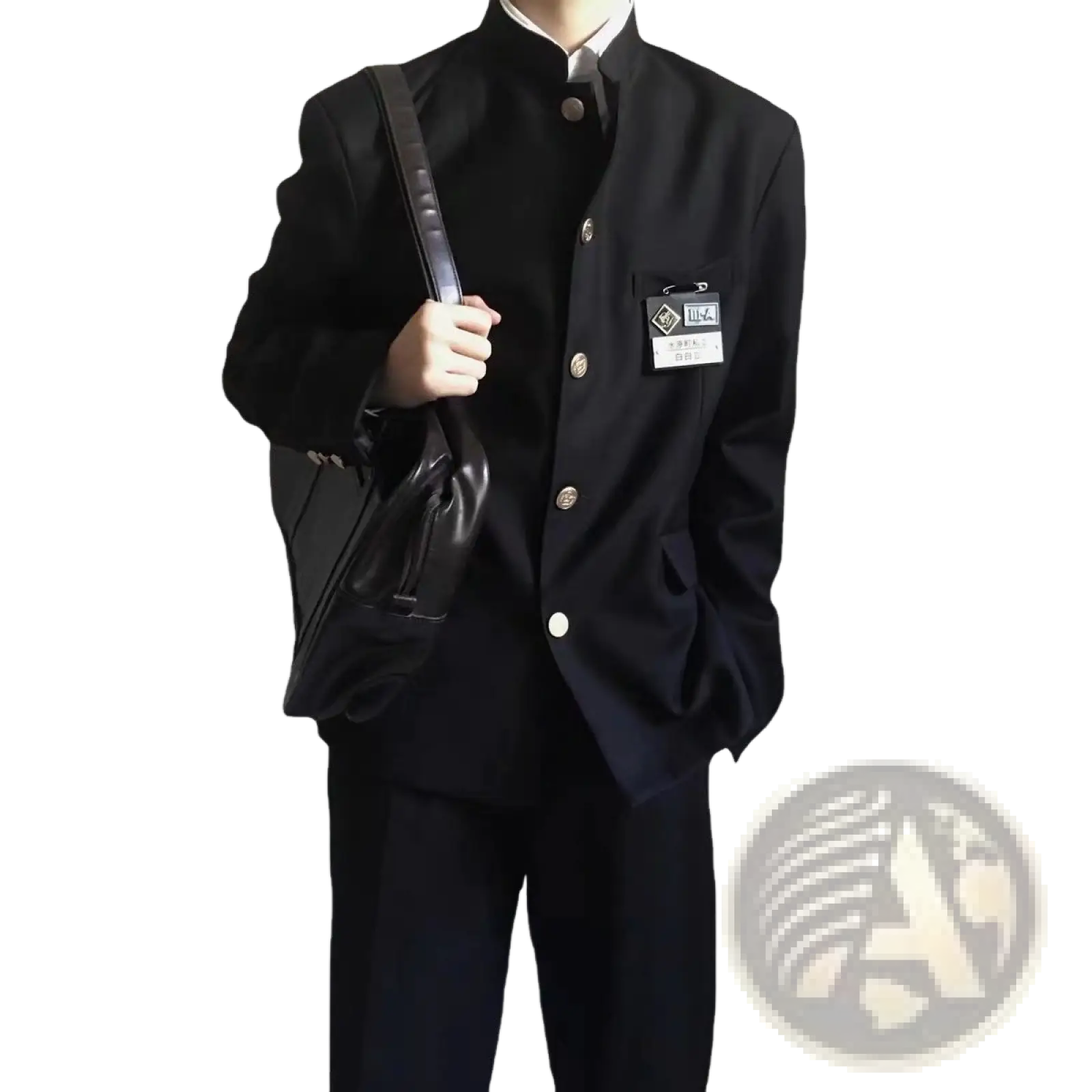 Black formal Japanese school uniform suit jacket for men with mandarin collar and gold-toned buttons