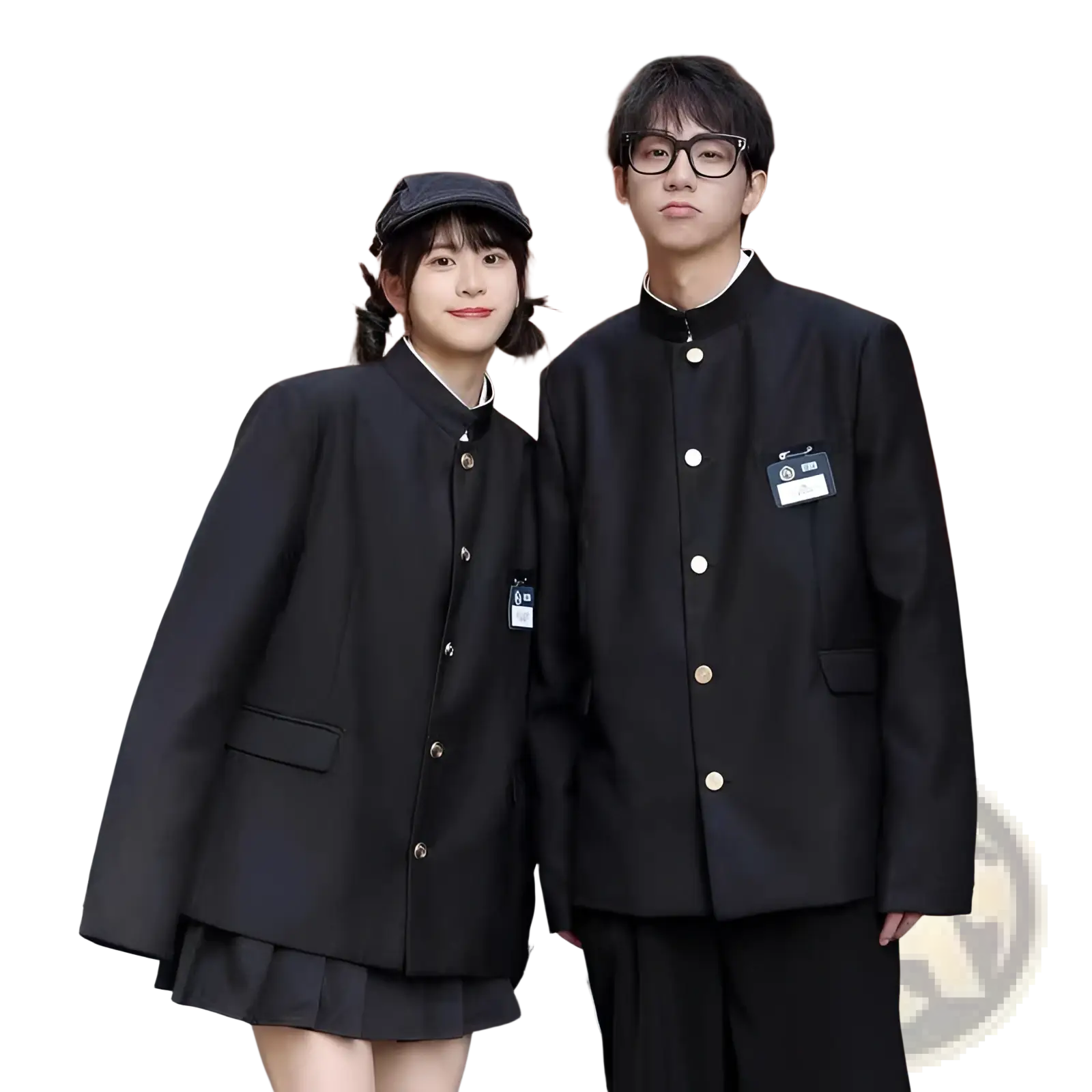 Black traditional japanese school uniform suit jacket for men with white buttons and collar details