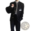Black button-up blazer with gold-toned buttons and name tag for Japanese school uniform suit black men