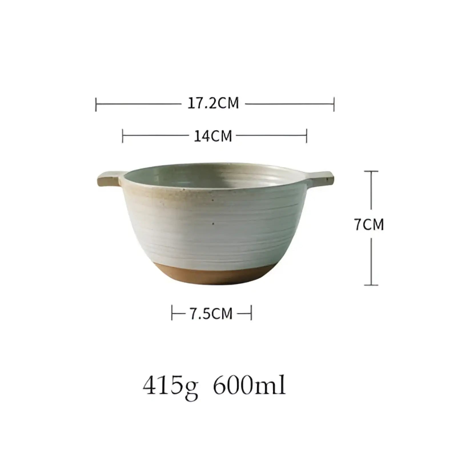 Japanese stoneware 6 inch binaural ceramic soup bowl with matte earthy beige glaze and natural brown base with handles