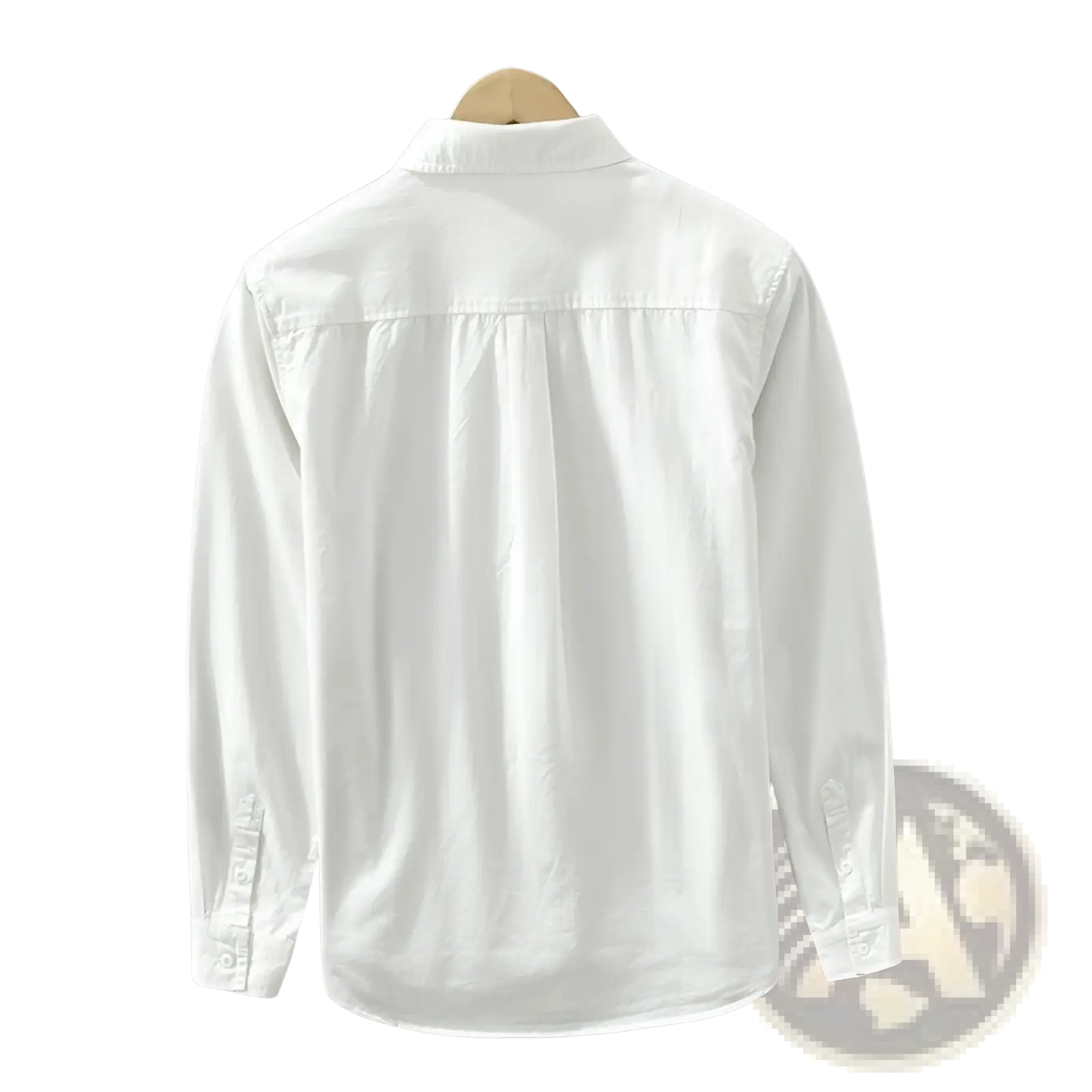 White japanese style cotton long sleeve shirt for men with classic collar and neatly stitched seams