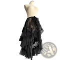 Japanese style long lolita black tiered tulle skirt with ruffled layers and delicate lace detailing