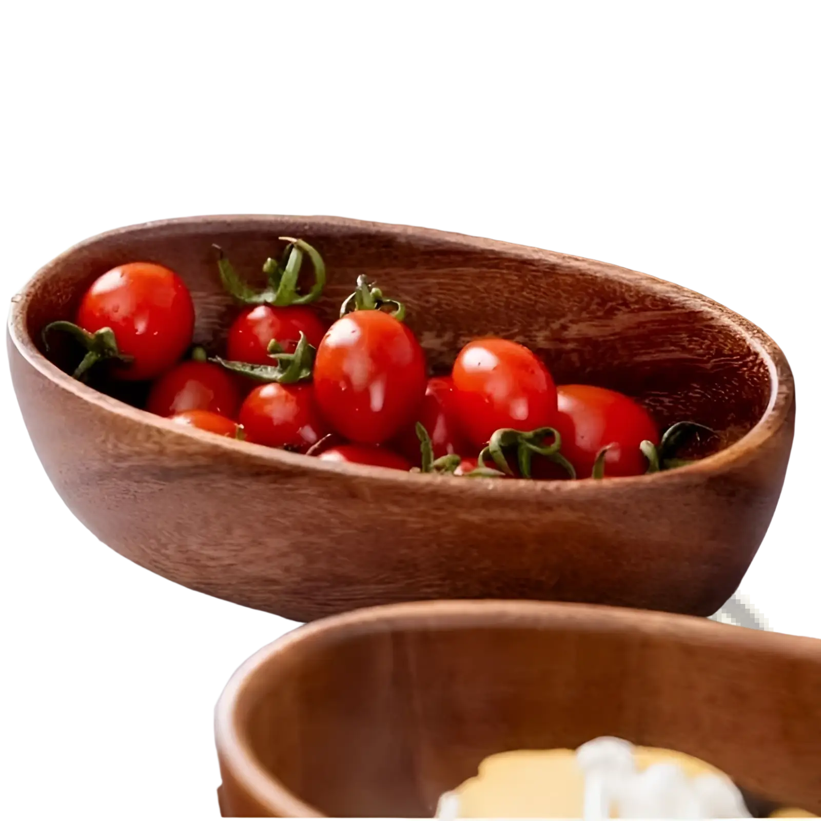 Set of four oval wooden sushi serving bowls with rich brown finish and visible wood grain handcrafted Japanese style