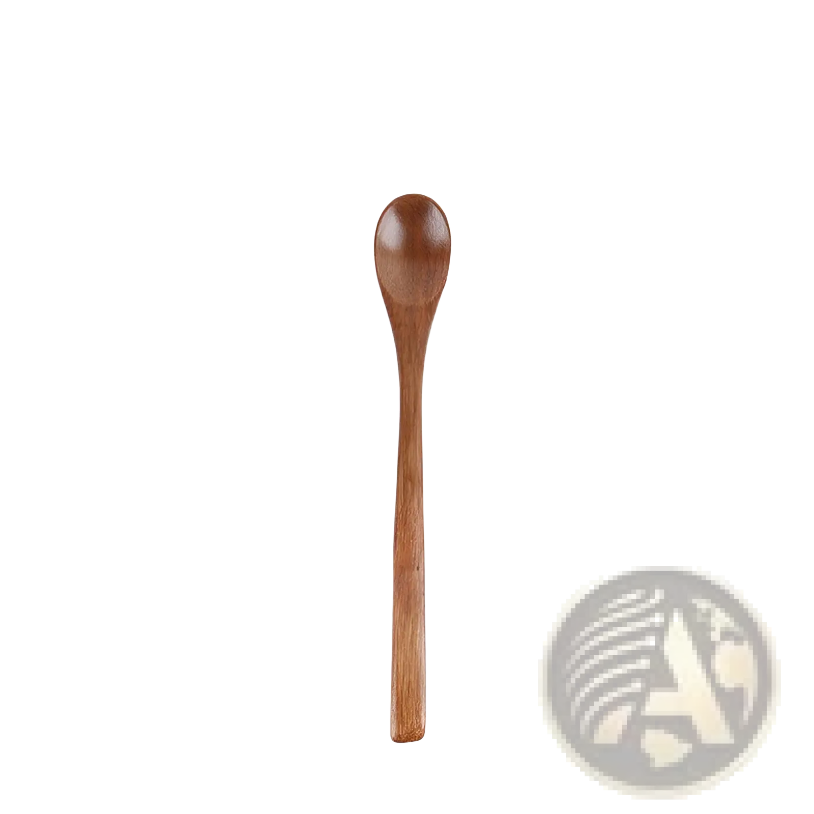 Japanese wooden honey spoon handcrafted from smooth medium brown hemu wood with a slender handle and curved bowl