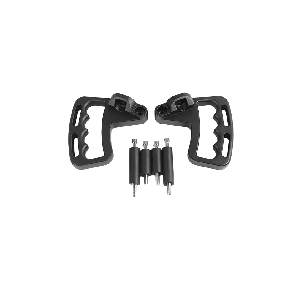 Black matte-finished aluminum door grab handles with ergonomic contours and matching spacers for Jeep Wrangler JK