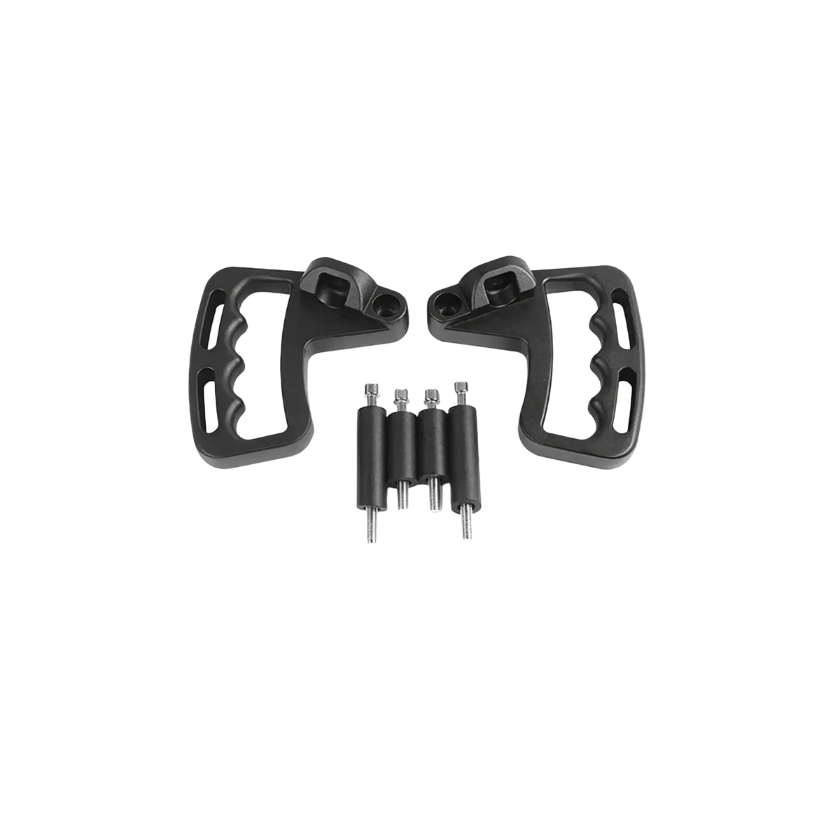 Black matte-finished aluminum door grab handles with ergonomic contours and matching spacers for Jeep Wrangler JK