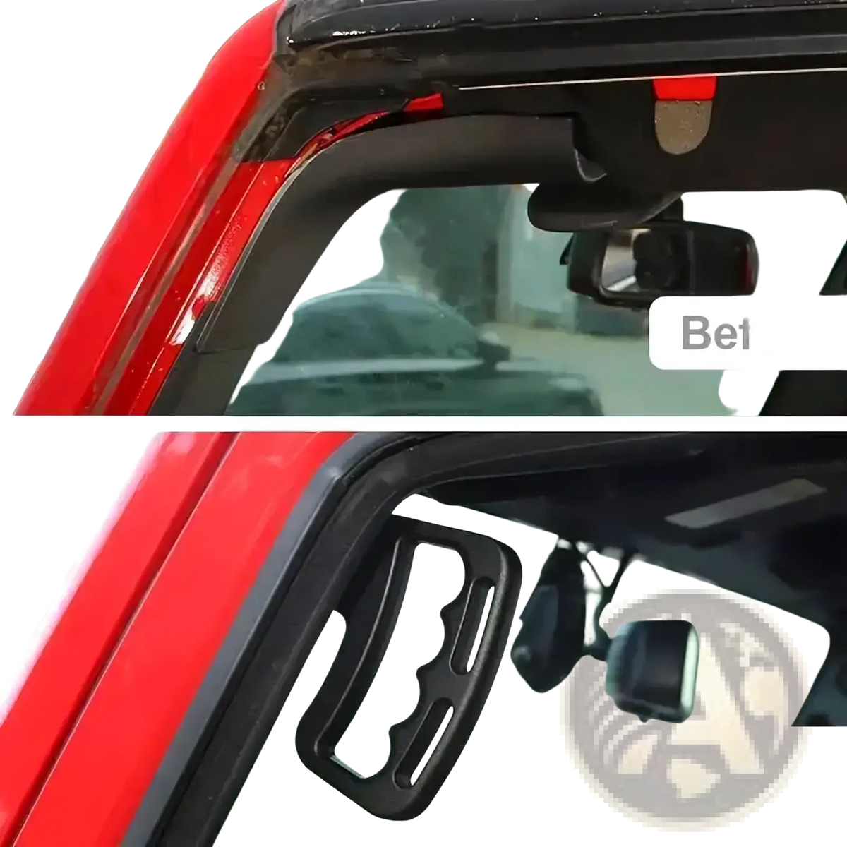 Black plastic window handle grip for jeep wrangler jk aluminum door grab handles black red shown from back side