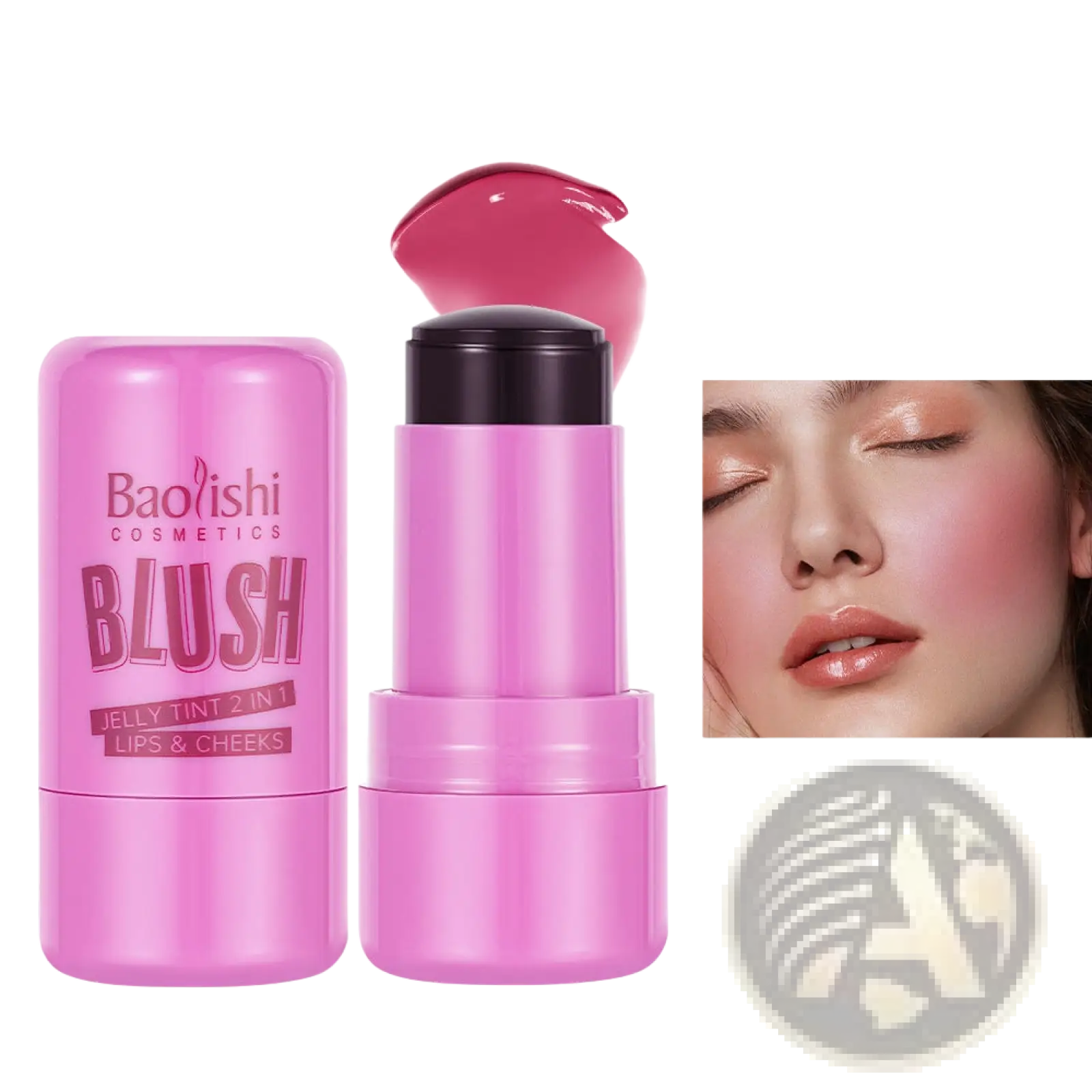 Pink baoishi cosmetics jelly blush stick shimmer lip and cheek tint 2-in-1 jelly tint in shade 01 for lips and cheeks