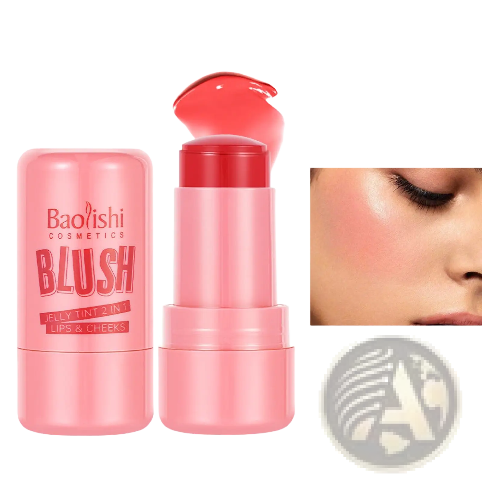 Pink baoishi cosmetics jelly blush stick shimmer lip and cheek tint #02 with 2-in-1 jelly tint formula 26.5g