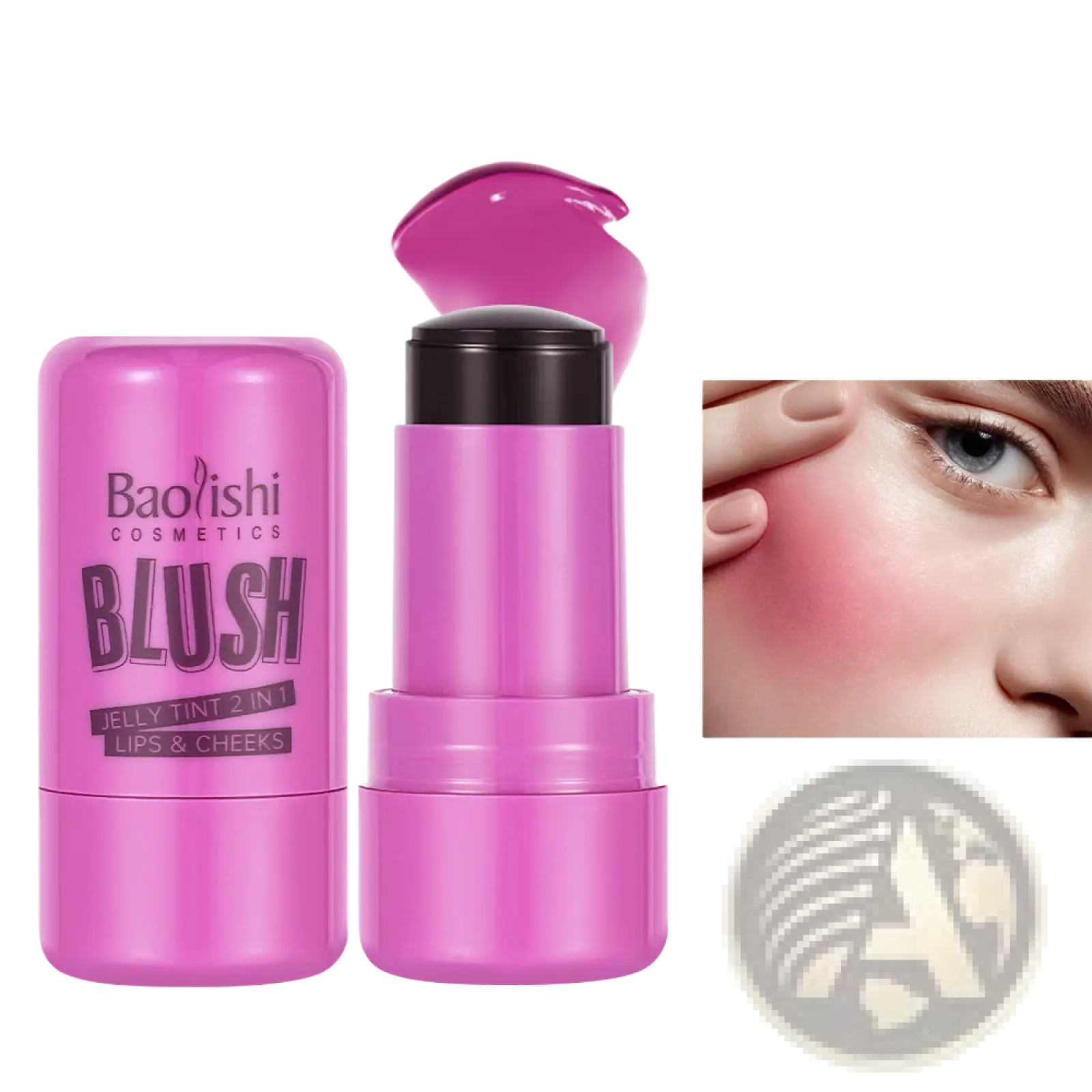 Pink baoishi cosmetics jelly blush stick shimmer lip and cheek tint 2-in-1 in shade 04 designed as a jelly tint