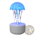 Blue glowing jellyfish humidifier led essential oil diffuser with translucent tentacles and gray circular base